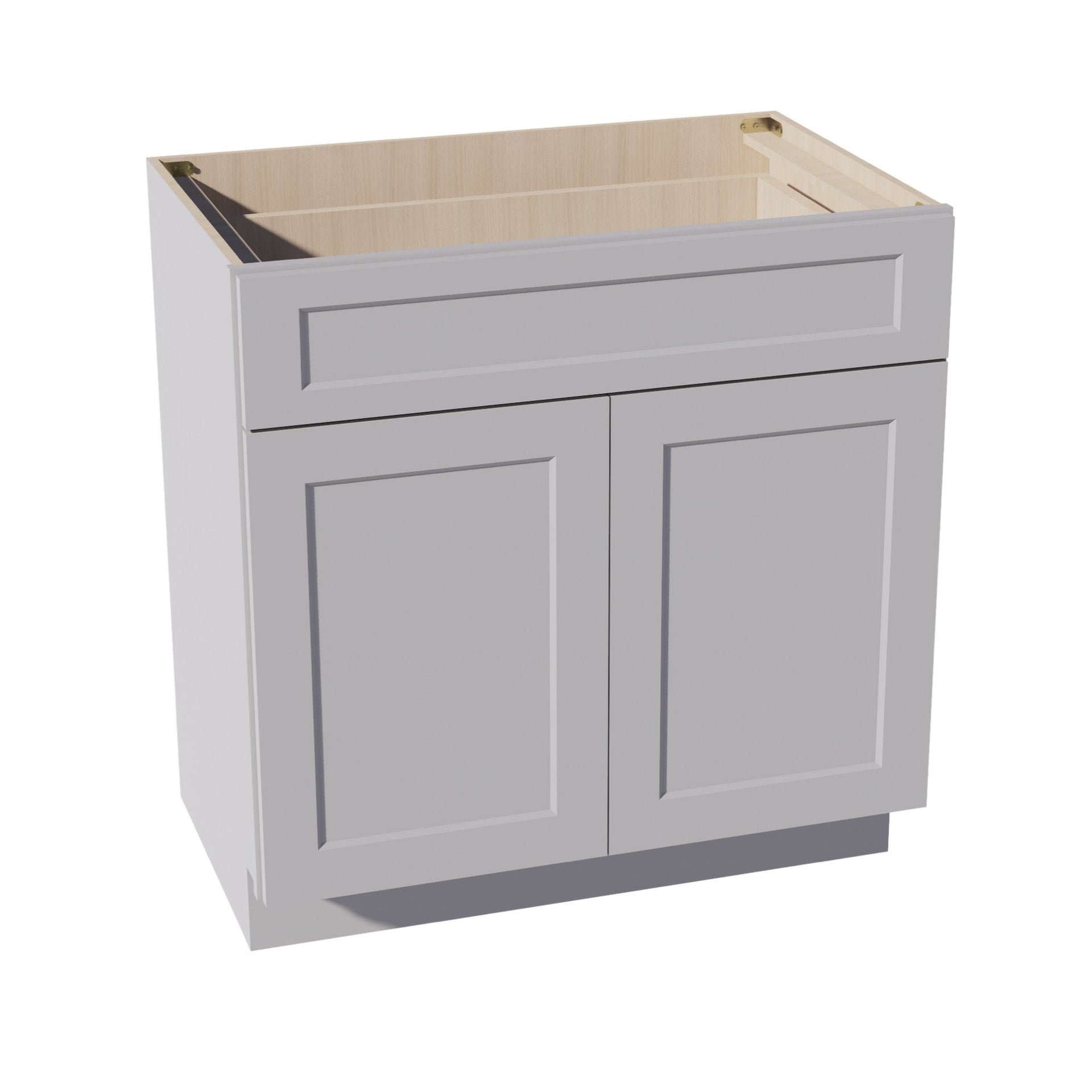 VB3321-SLG: Shaker Light Grey 33"W x 34-1/2"H x 21"D 2 Doors & 1 Drawer Double Door Vanity Base Cabinets