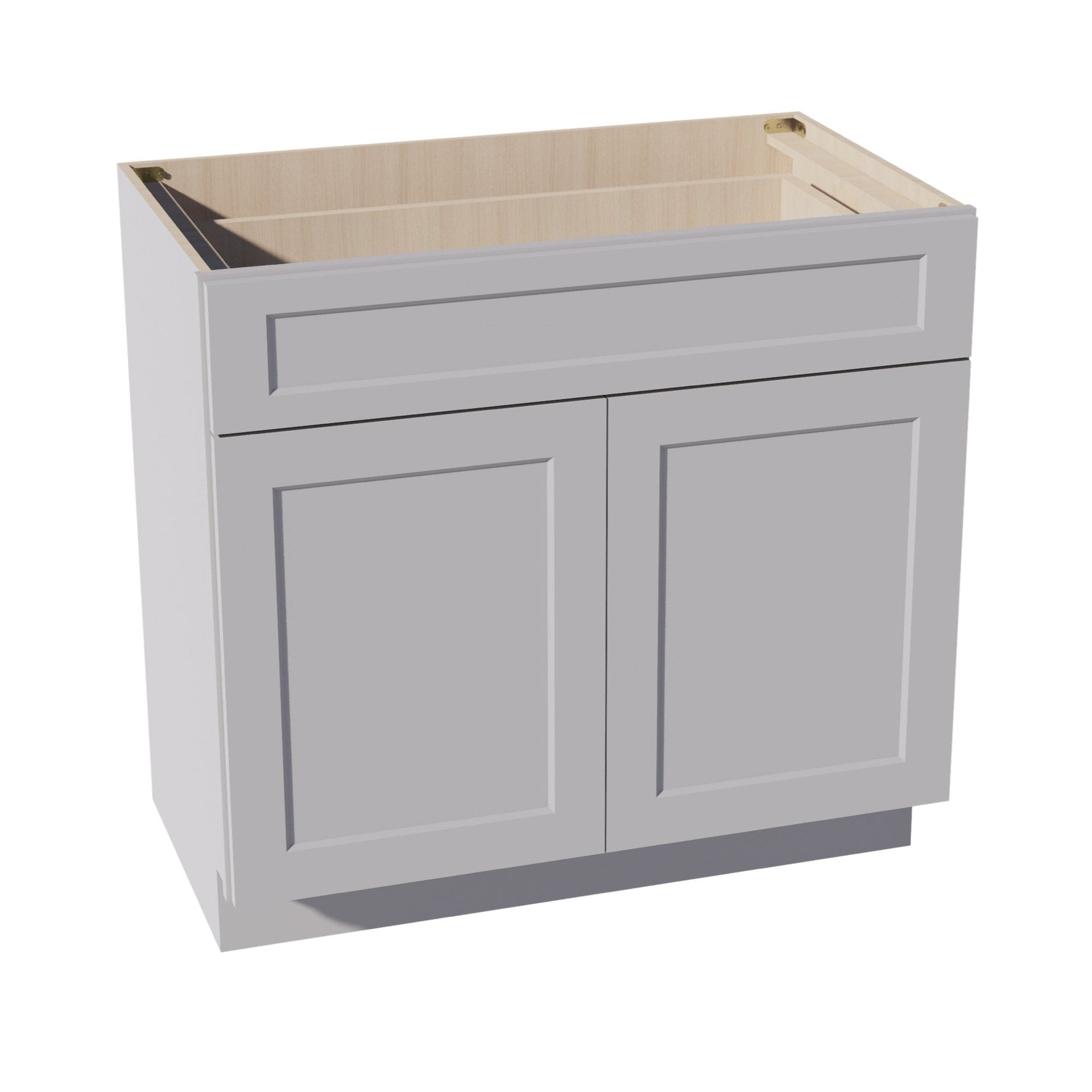VB3621-SLG: Shaker Light Grey 36"W x 34-1/2"H x 21"D 2 Doors & 1 Drawer Double Door Vanity Base Cabinets
