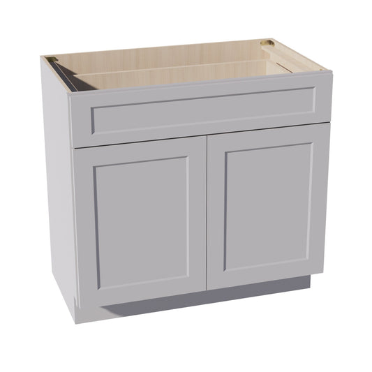 VB3621-SLG: Shaker Light Grey 36"W x 34-1/2"H x 21"D 2 Doors & 1 Drawer Double Door Vanity Base Cabinets