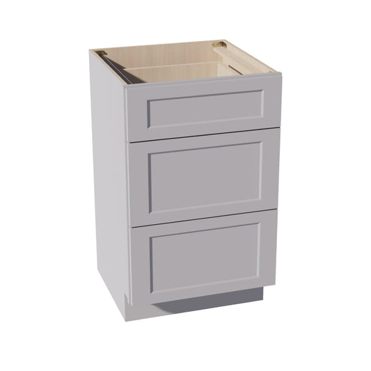 VDB2121-SLG: Shaker Light Grey 21"W x 34-1/2"H x 21"D  3 Drawers Vanity Base Cabinets