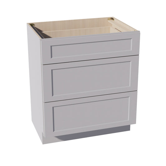 VDB3021-SLG: Shaker Light Grey 30"W x 34-1/2"H x 21"D  3 Drawers Vanity Base Cabinets