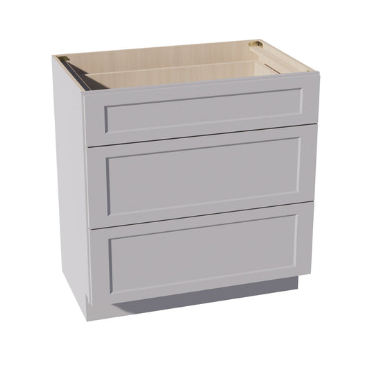 VDB3321-SLG: Shaker Light Grey 33"W x 34-1/2"H x 21"D  3 Drawers Vanity Base Cabinets