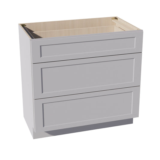 VDB3621-SLG: Shaker Light Grey 36"W x 34-1/2"H x 21"D  3 Drawers Vanity Base Cabinets