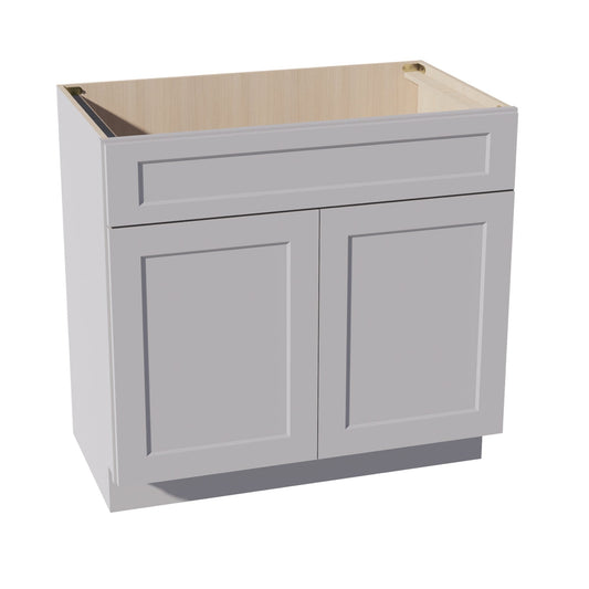 VSB3621-SLG: Shaker Light Grey 36"W x 34-1/2"H x 21"D 2 Doors & 1 False Drawer Vanity Sink Base Cabinets