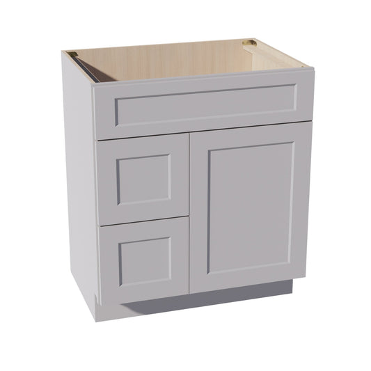 VSD3021L-SLG: Shaker Light Grey 30"W x 34-1/2"H x 21"D 1 Door & 2 Left Drawers Offset Vanity Sink Base Cabinets