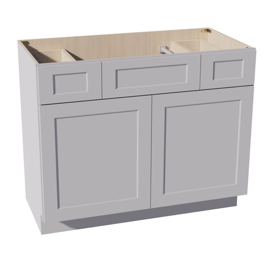 VSD4221-SLG: Shaker Light Grey  42"W x 34-1/2"H x 21"D 2 Doors, 2 Drawers & 1 False Drawer Centered Vanity Sink Base Cabinets