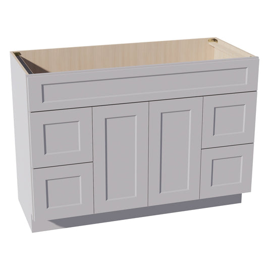 VSD4821-SLG: Shaker Light Grey 48"W x 34-1/2"H x 21"D 2 Doors, 4 Drawers & 1 False Drawer Centered Vanity Sink Base Cabinets