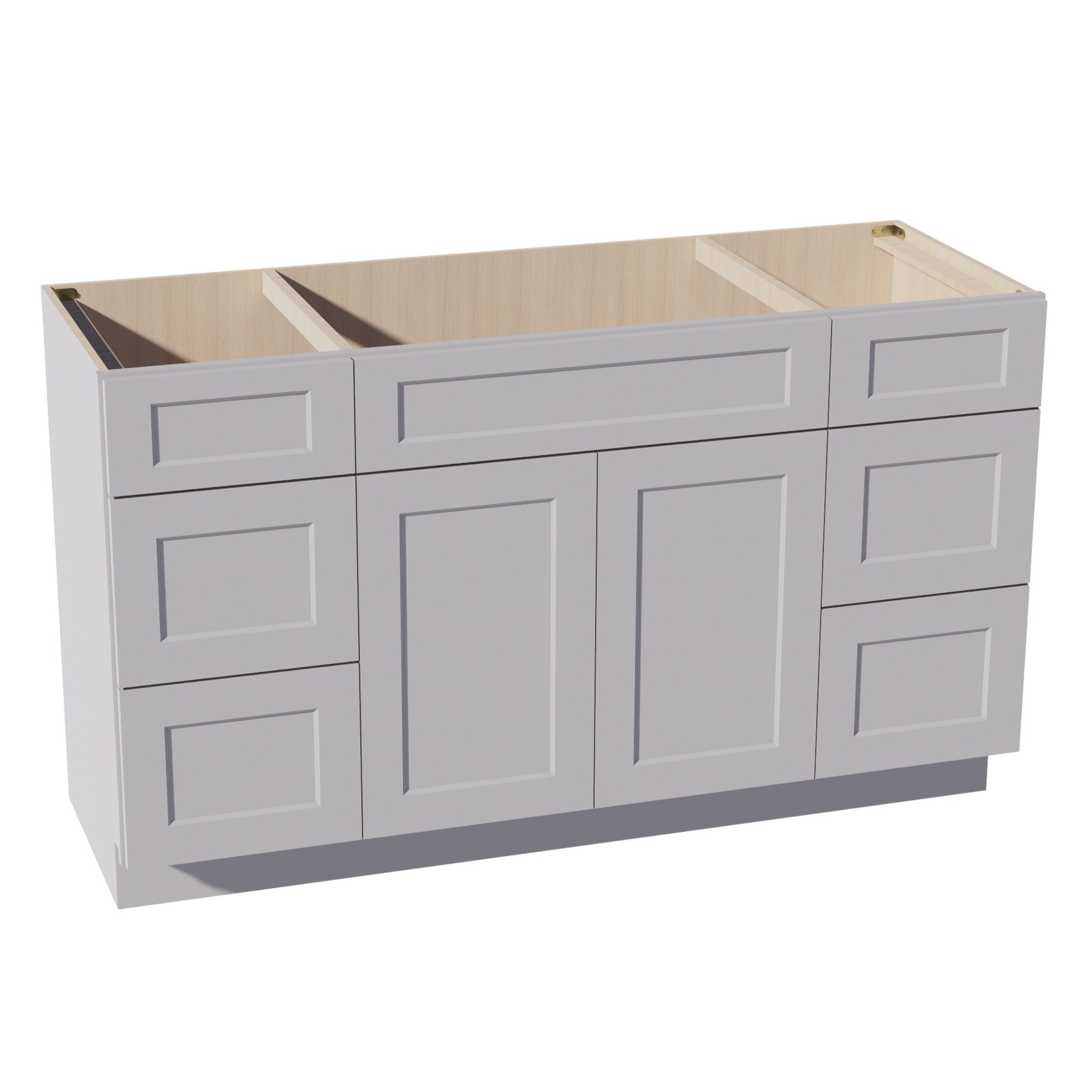 VSD60SINGLE-SLG: Shaker Light Grey 60"W x 34-1/2"H x 21"D 2 Doors, 6 Drawers & 1 False Drawer Single Sink Vanity Base Combo Cabinets