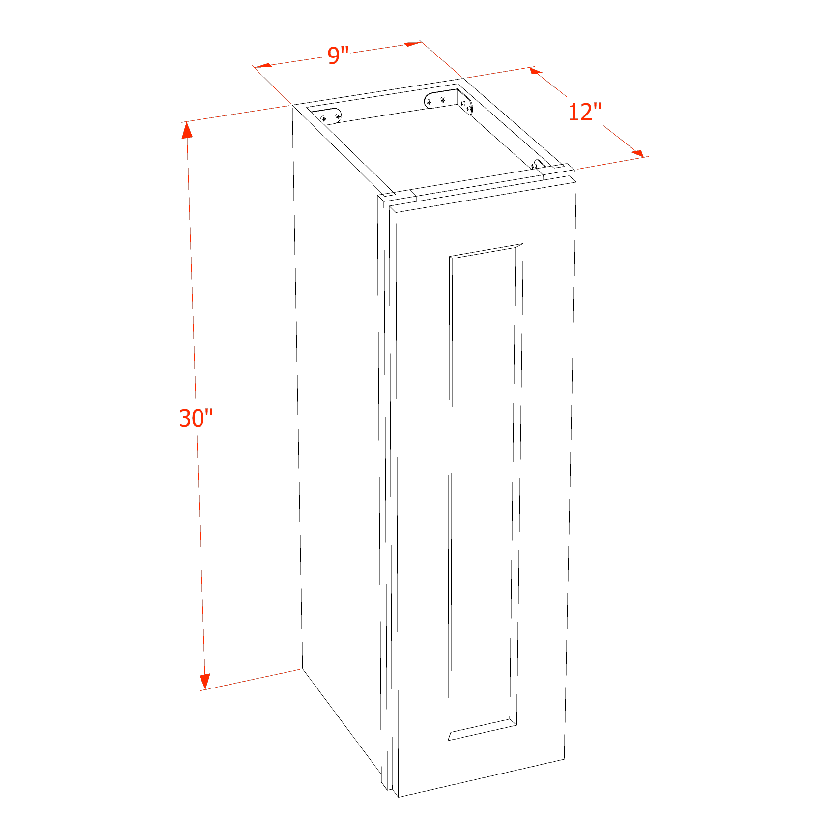 W0930-SLG  Wall Cabinet 1 Door & 2 Shelves - Shaker Style - Light Grey   09"W x 30"H x 12"D