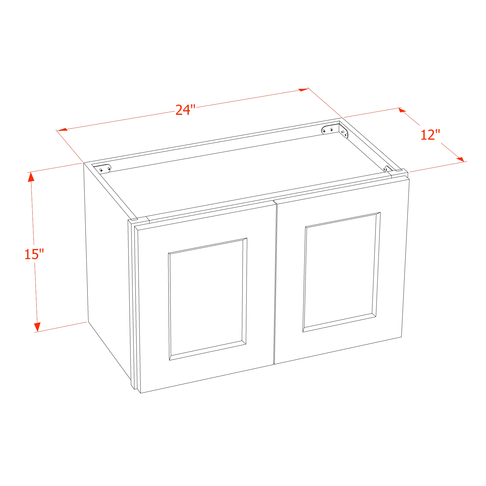 W2415-SLG  Wall Cabinet 2 Doors & 2 Shelves - Shaker Style - Light Grey   24"W x 15"H x 12"D