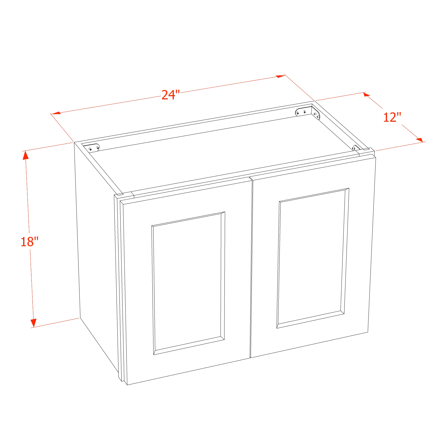 W2418-SLG  Wall Cabinet 2 Doors & 2 Shelves - Shaker Style - Light Grey   24"W x 18"H x 12"