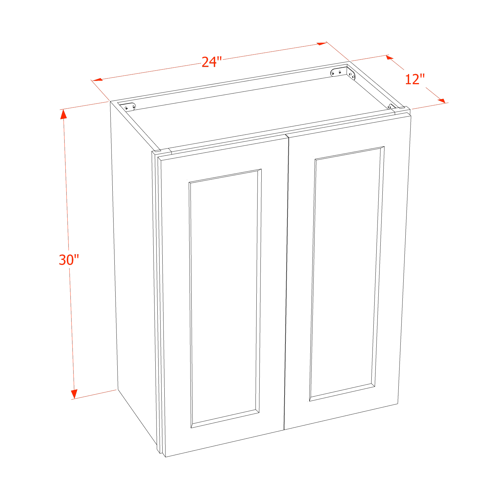 W2430-SLG  Wall Cabinet 2 Doors & 2 Shelves - Shaker Style - Light Grey   24"W x 30"H x 12"D
