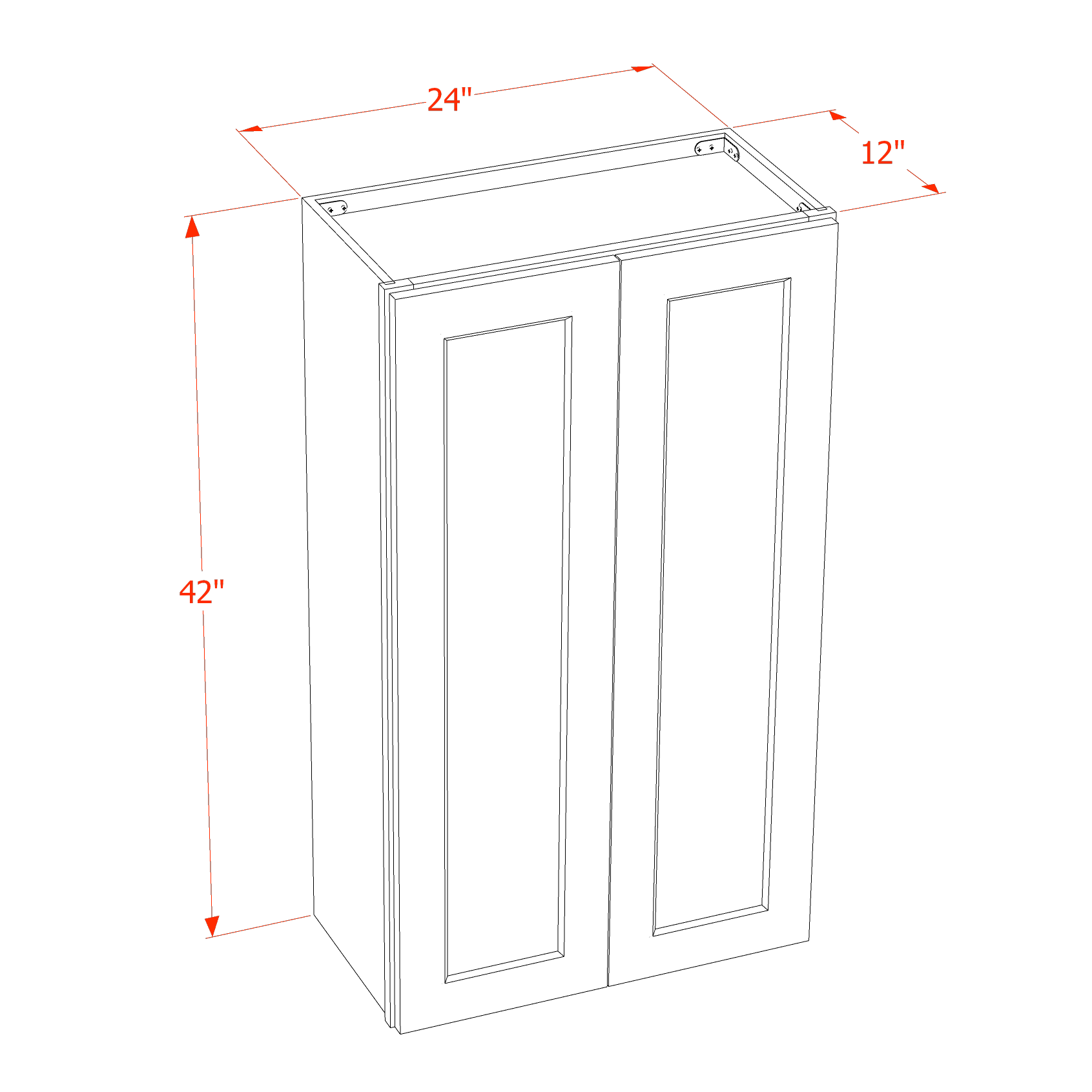 W2442-SLG  Wall Cabinet 2 Doors & 2 Shelves - Shaker Style - Light Grey   24"W x 42"H x 12"D