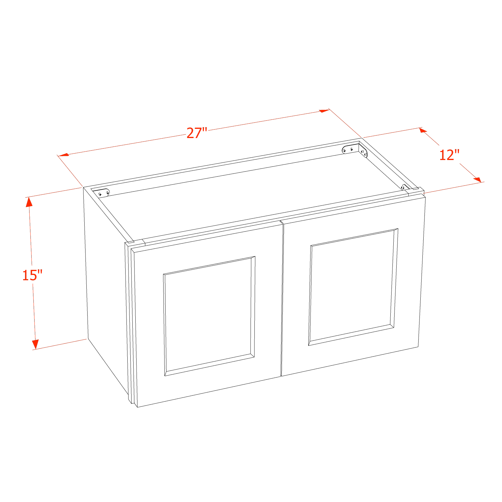 W2715-SLG  Wall Cabinet 2 Doors & 2 Shelves - Shaker Style - Light Grey   27"W x 15"H x 12"D