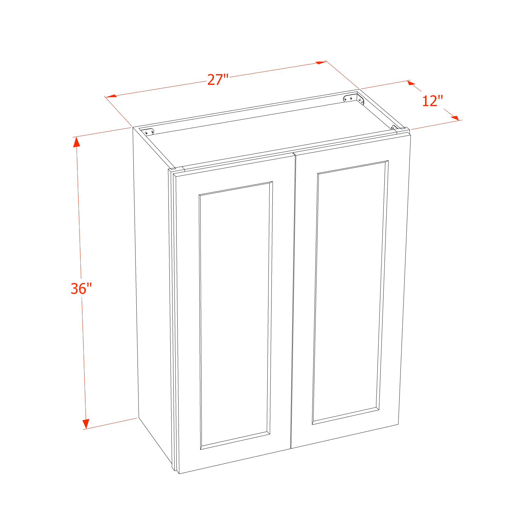 W2736-SLG  Wall Cabinet 2 Doors & 2 Shelves - Shaker Style - Light Grey   27"W x 36"H x 12"D