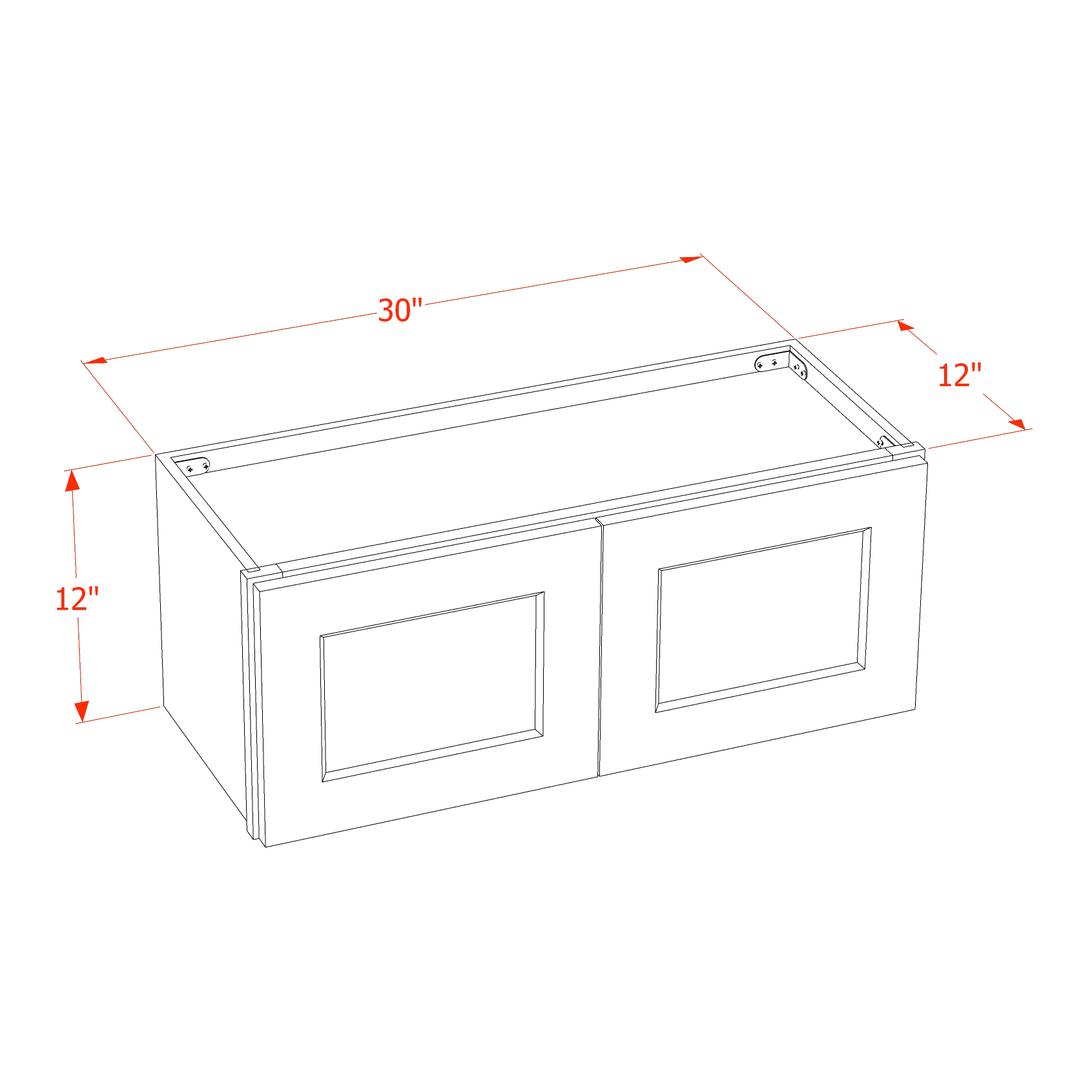 W3012-SLG  Wall Cabinet 2 Doors & 2 Shelves - Shaker Style - Light Grey   30"W x 12"H x 12"D