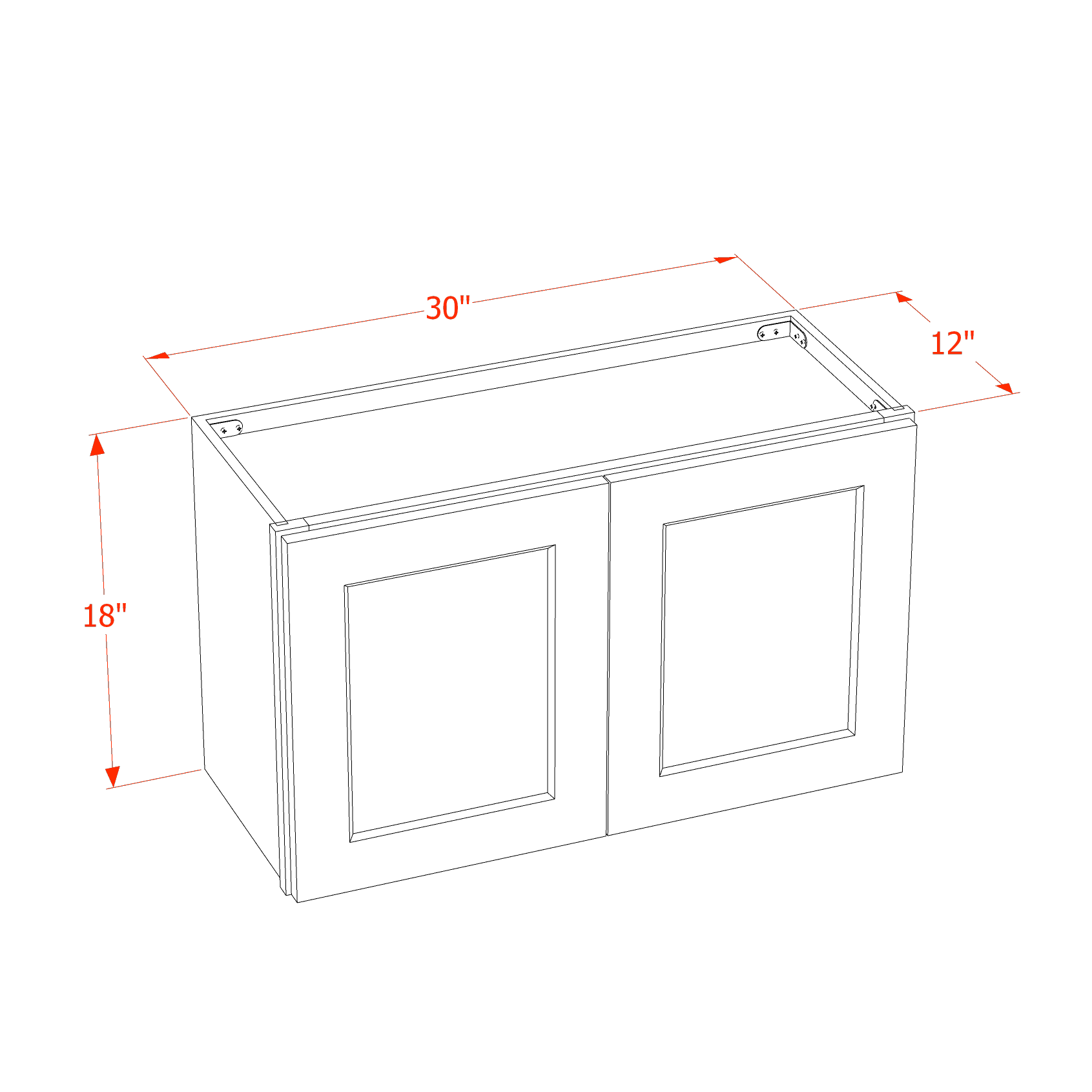 W3018-SLG  Wall Cabinet 2 Doors & 2 Shelves - Shaker Style - Light Grey   30"W x 18"H x 12"D