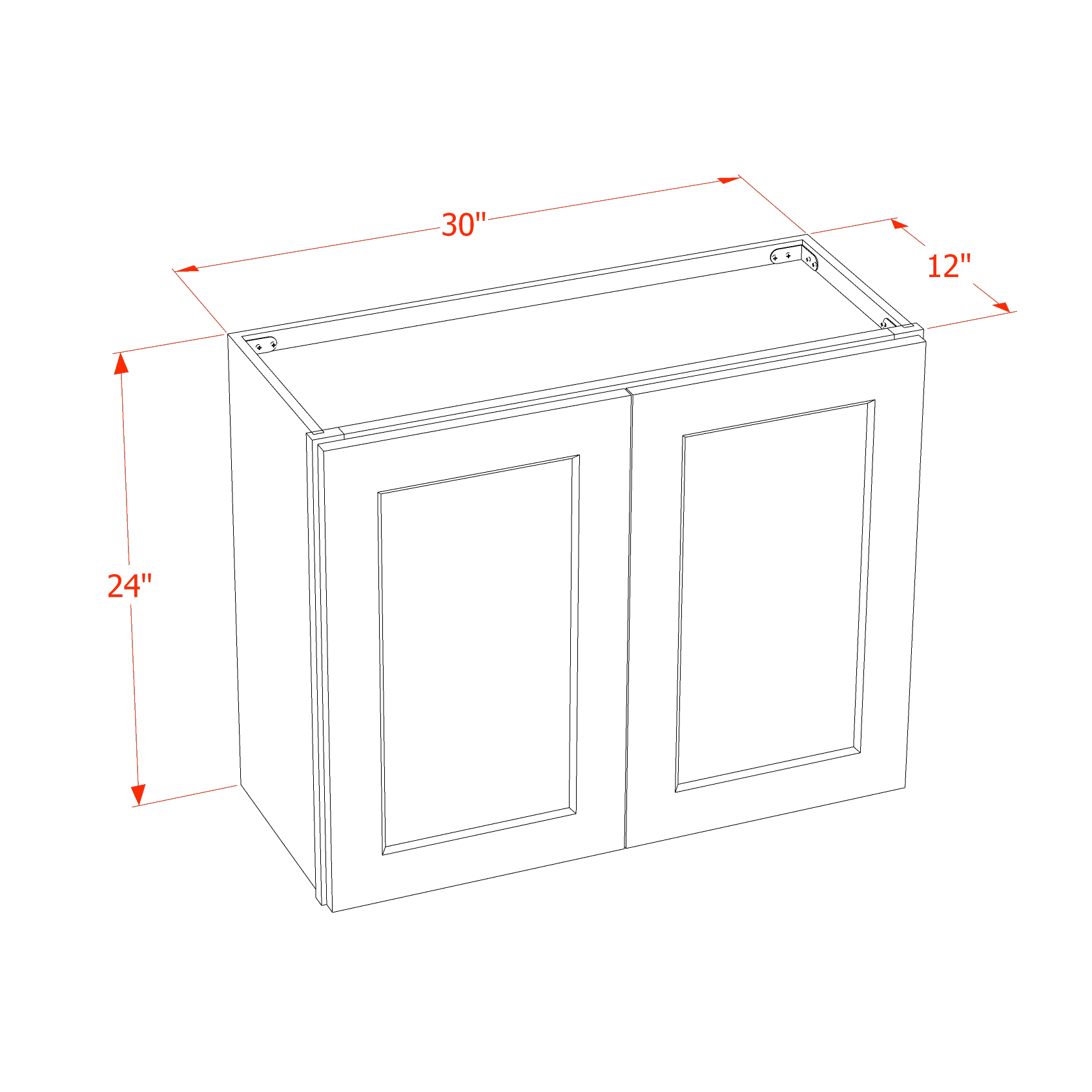W3024-SLG  Wall Cabinet 2 Doors & 2 Shelves - Shaker Style - Light Grey   30"W x 24"H x 12"D