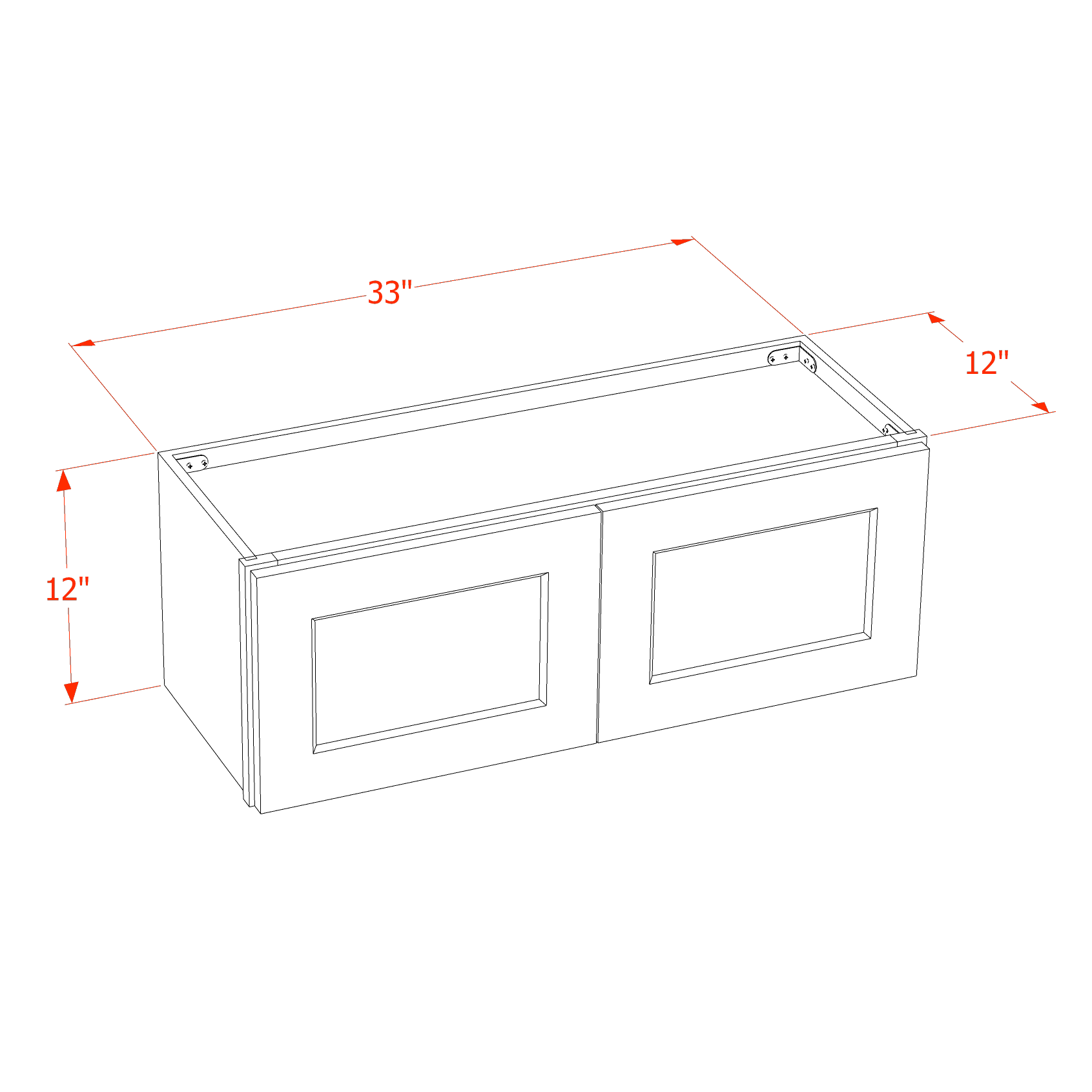 W3312-SLG  Wall Cabinet 2 Doors & 2 Shelves - Shaker Style - Light Grey   33"W x 12"H x 24"D