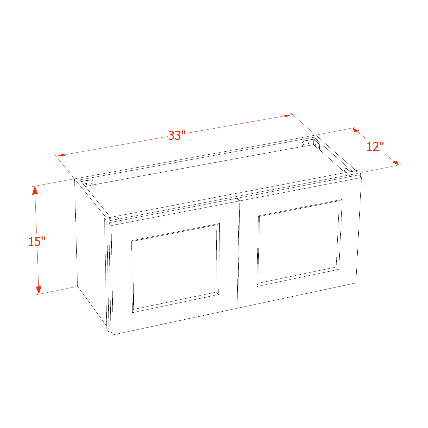 W3315-SLG  Wall Cabinet 2 Doors & 2 Shelves - Shaker Style - Light Grey   33"W x 15"H x 24"D