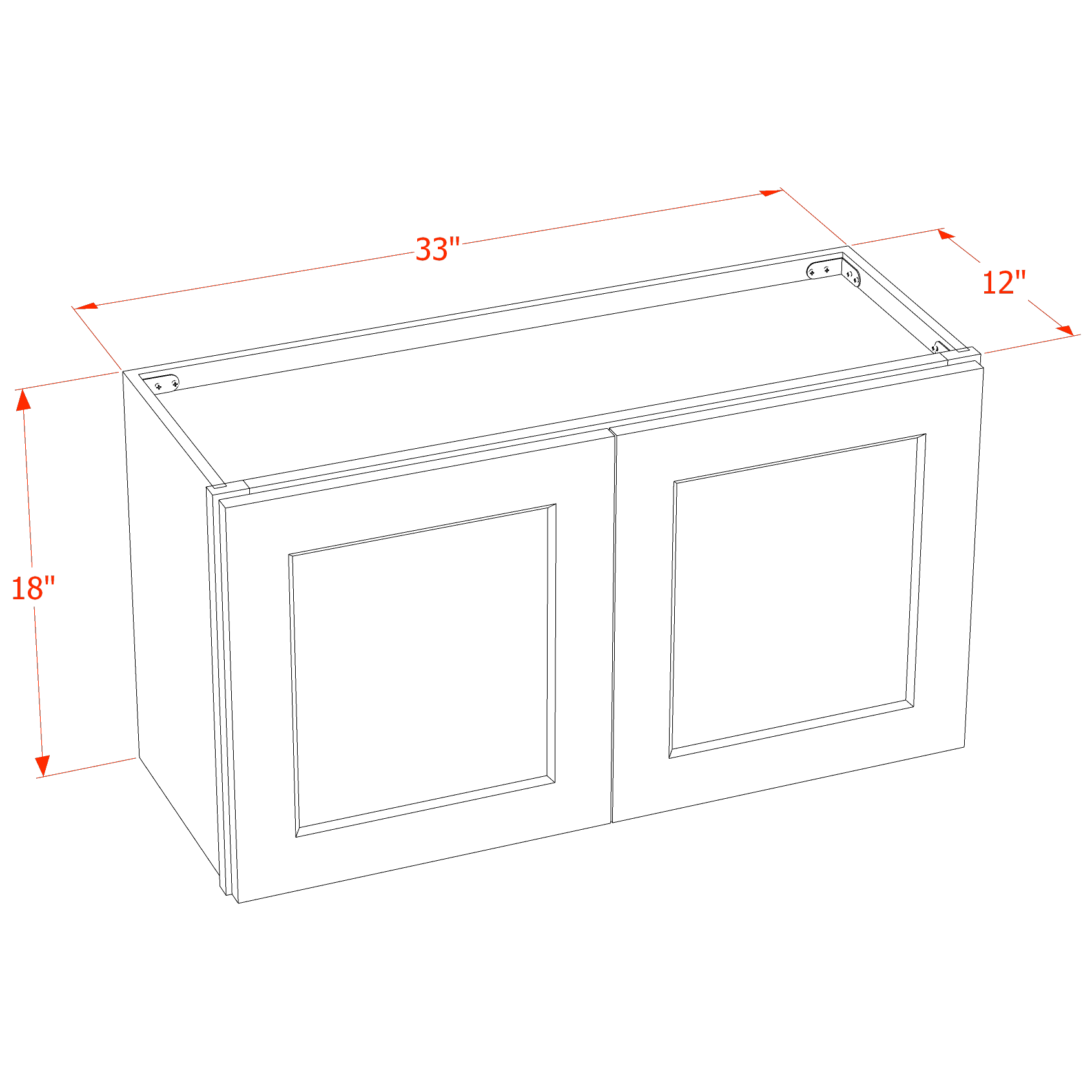 W3318-SLG  Wall Cabinet 2 Doors & 2 Shelves - Shaker Style - Light Grey   33"W x 18"H x 24"D
