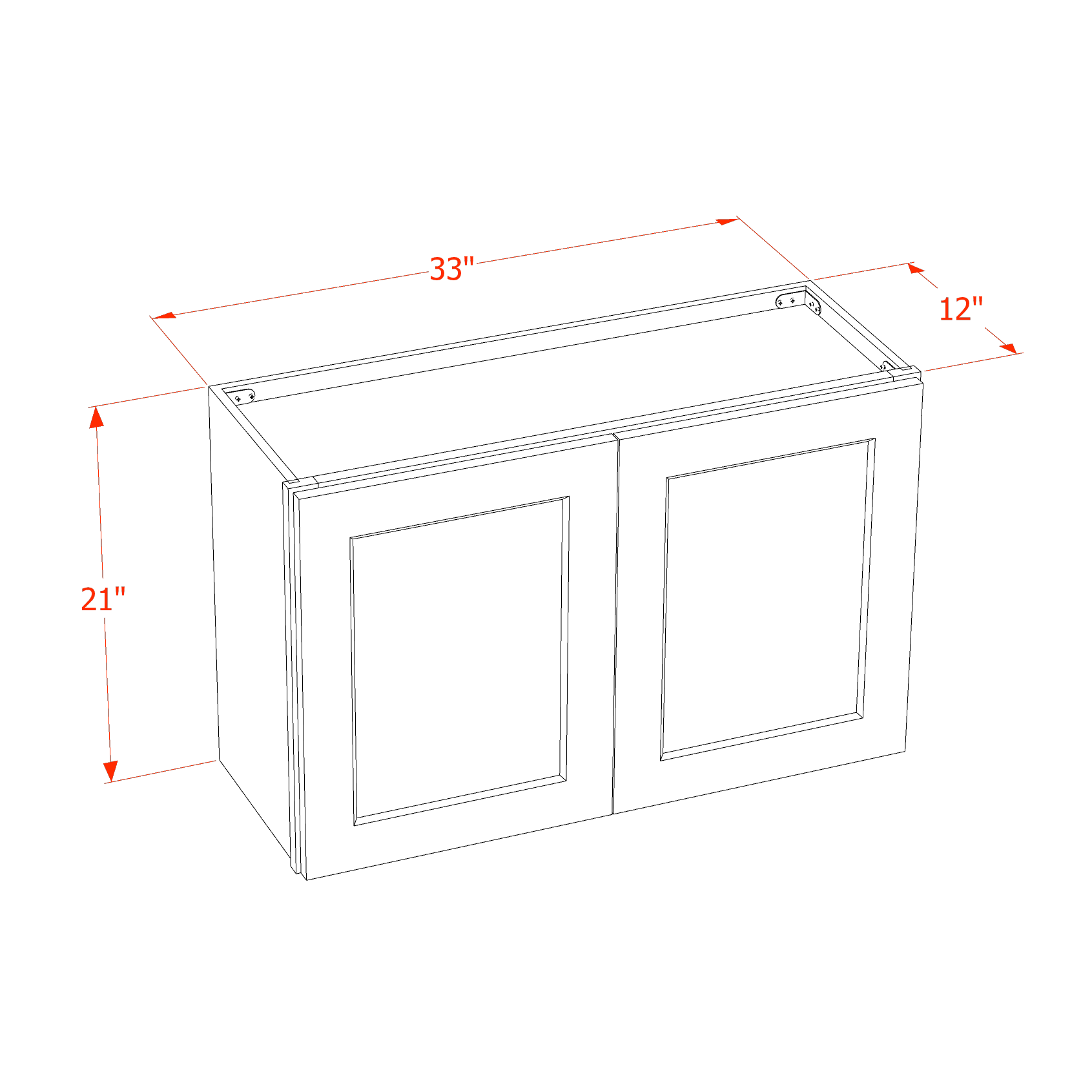 W3321-SLG  Wall Cabinet 2 Doors & 2 Shelves - Shaker Style - Light Grey   33"W x 21"H x 12"D