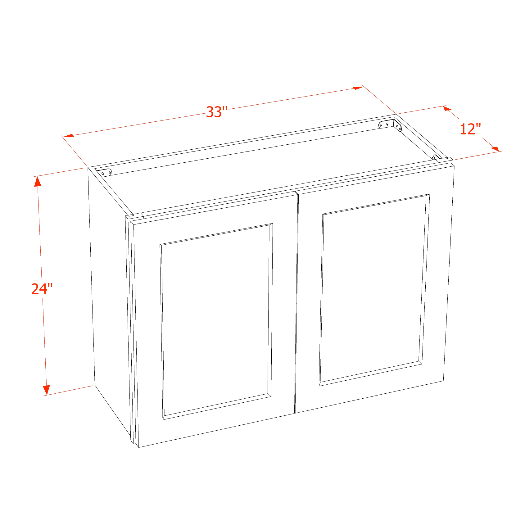W3324-SLG  Wall Cabinet 2 Doors & 2 Shelves - Shaker Style - Light Grey   33"W x 24"H x 24"D