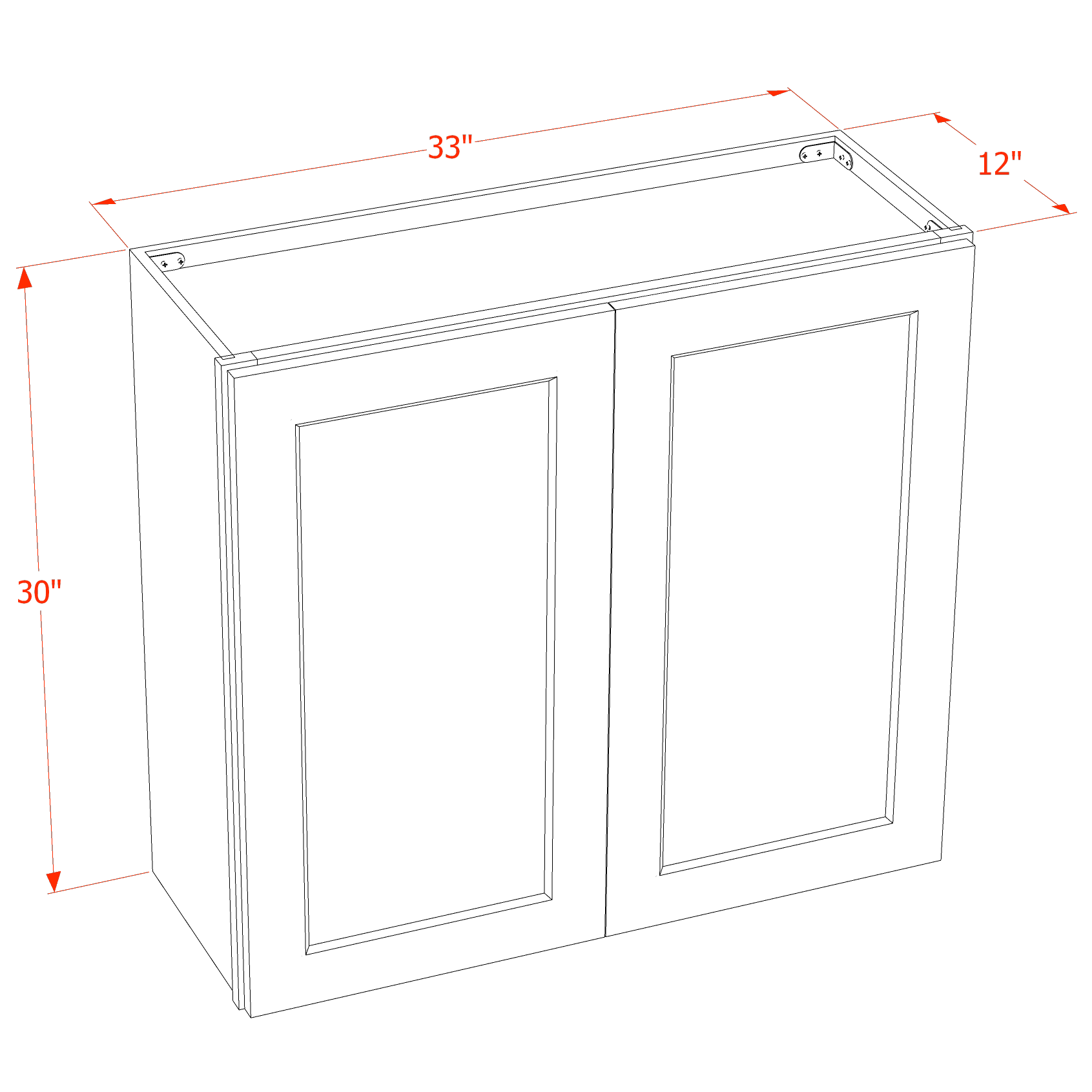 W3330-SLG  Wall Cabinet 2 Doors & 2 Shelves - Shaker Style - Light Grey   33"W x 30"H x 12"D