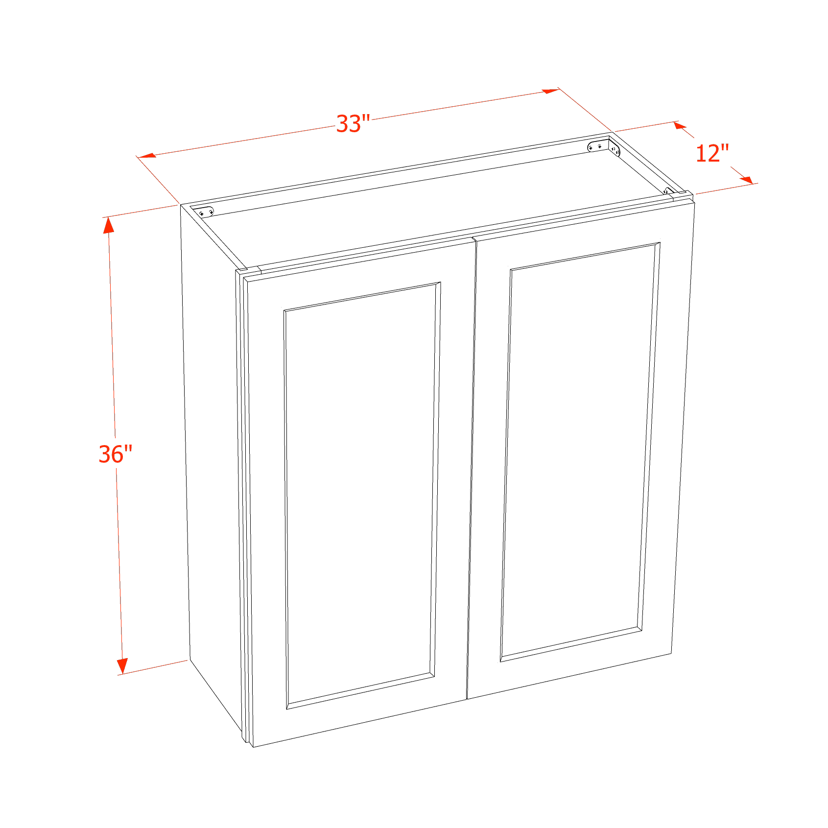 W3336-SLG  Wall Cabinet 2 Doors & 2 Shelves - Shaker Style - Light Grey   33"W x 36"H x 12"D