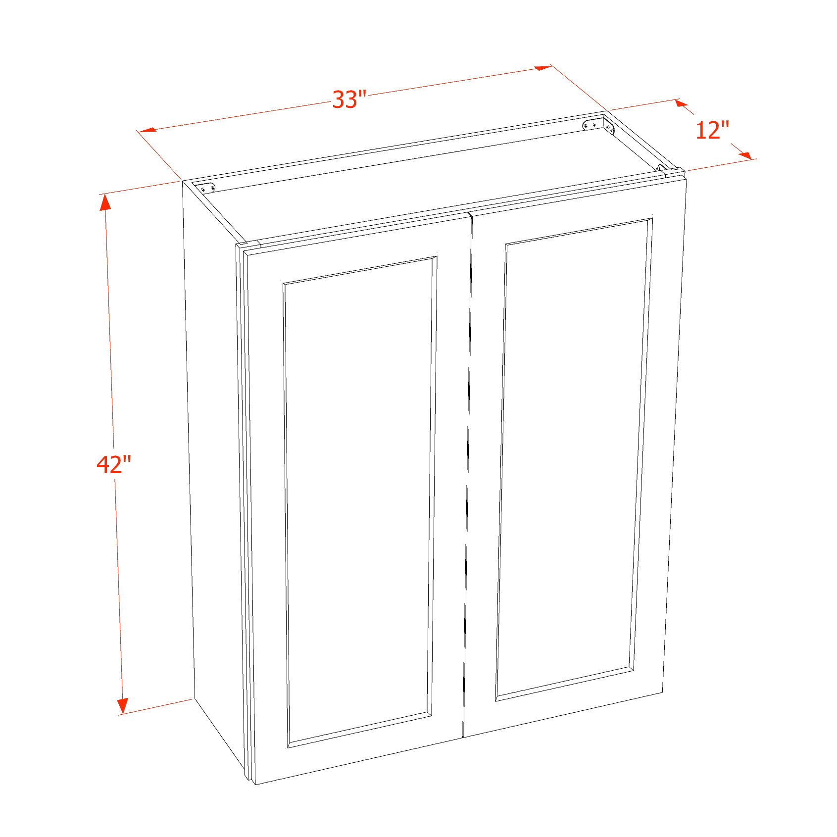 W3342-SLG  Wall Cabinet 2 Doors & 2 Shelves - Shaker Style - Light Grey   33"W x 42"H x 12"D