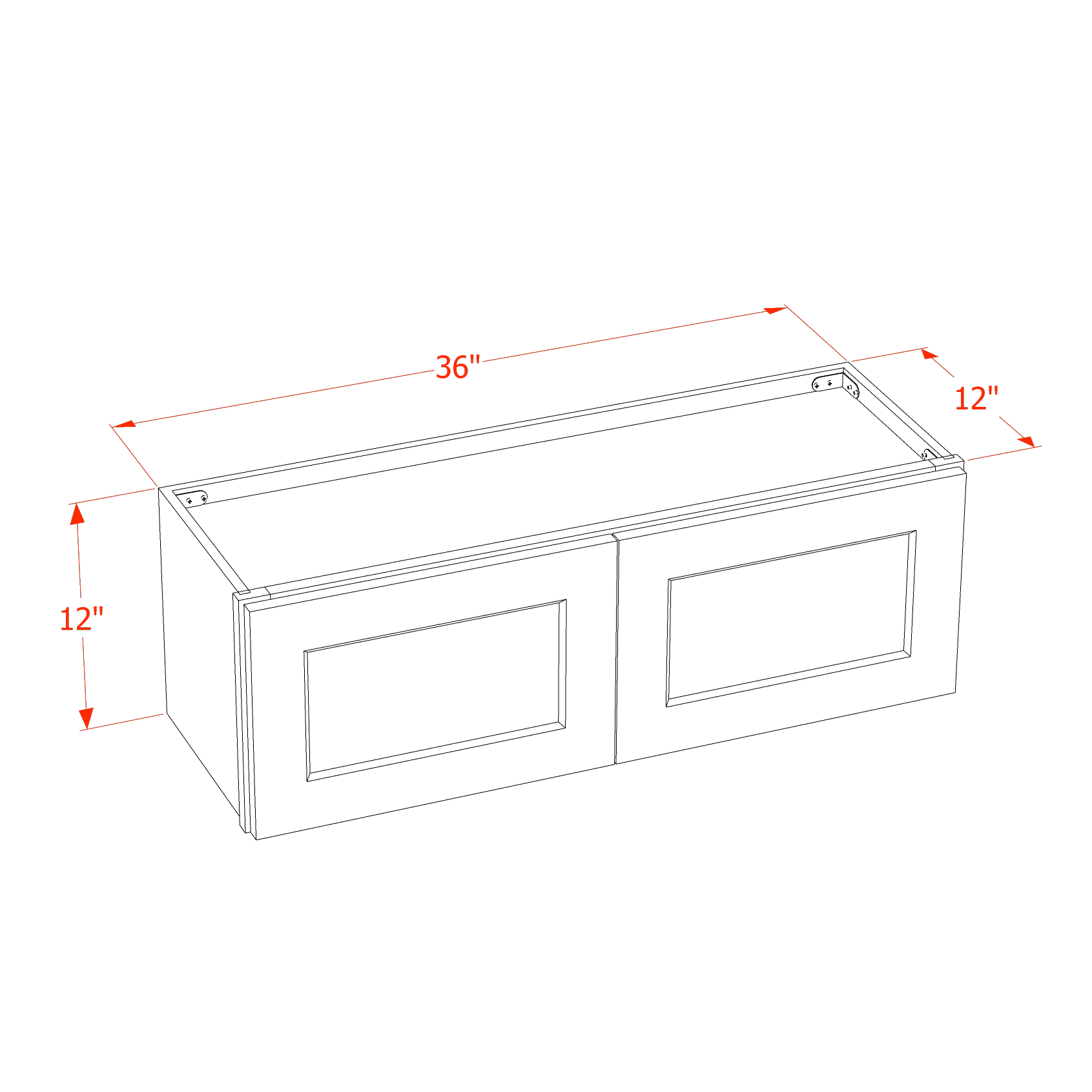 W3612-SLG  Wall Cabinet 2 Doors & 2 Shelves - Shaker Style - Light Grey   36"W x 12"H x 24"D
