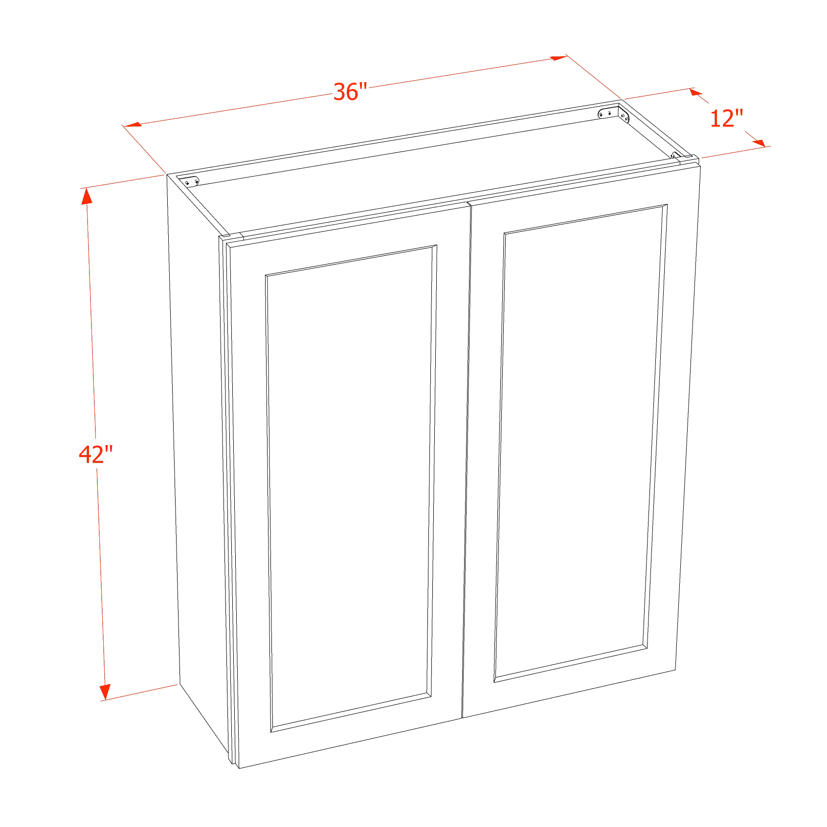 W3642-SLG: Shaker Light Grey 36"W x 42"H 2 Doors & 3 Shelves Standard Wall Cabinet
