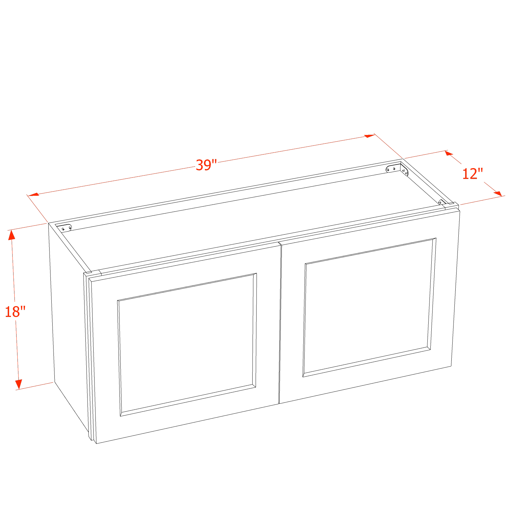 W3918-SLG  Wall Cabinet 2 Doors & 2 Shelves - Shaker Style - Light Grey   39"W x 18"H x 12"D
