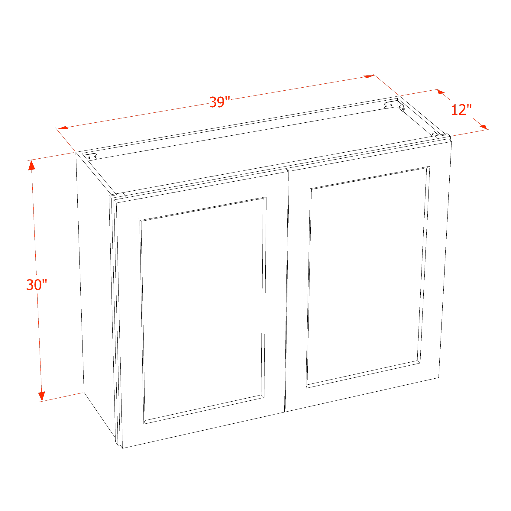 W3930-SLG  Wall Cabinet 2 Doors & 2 Shelves - Shaker Style - Light Grey   39"W x 30"H x 12"D
