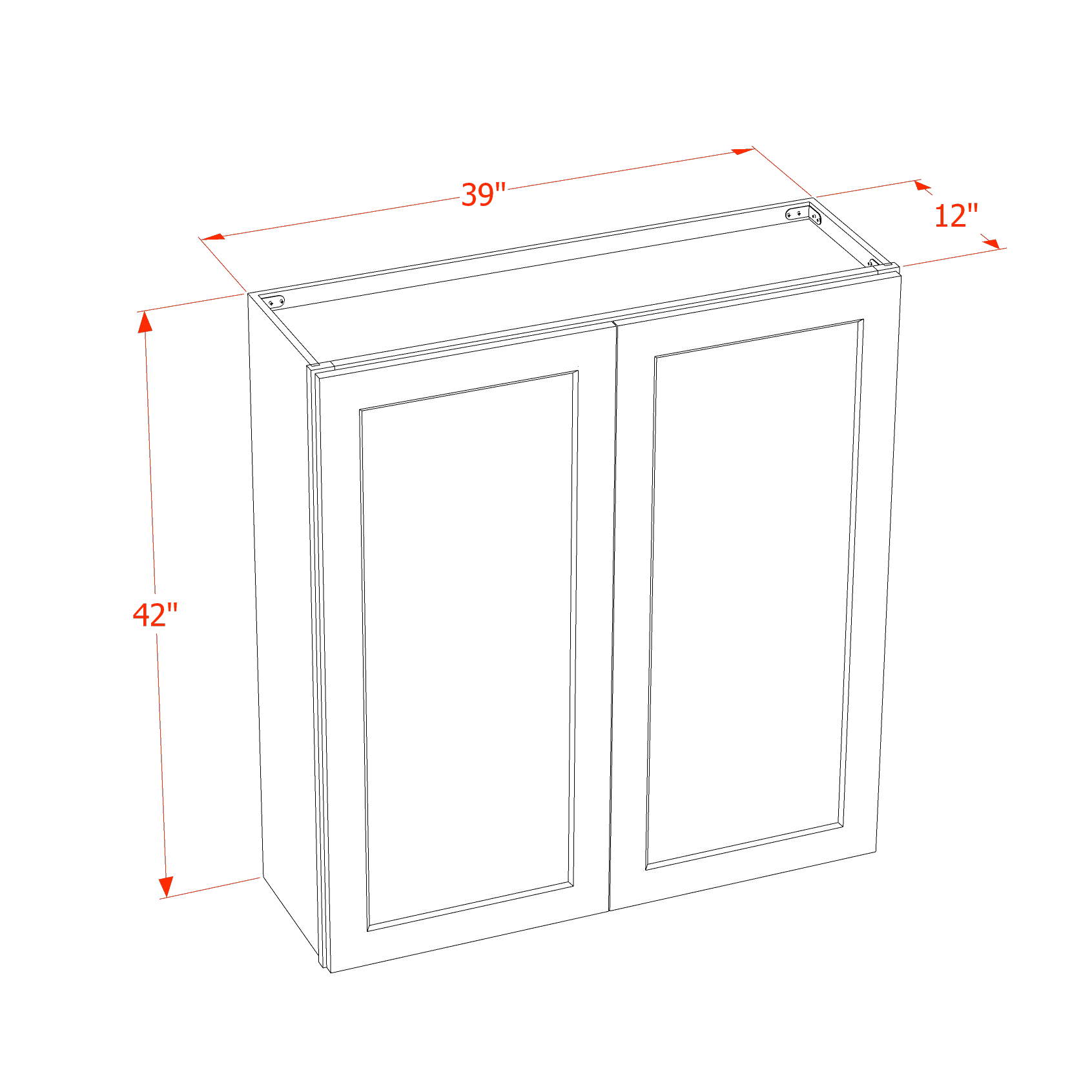 W3942-SLG: Shaker Light Grey 39"W x 42"H 2 Doors & 3 Shelves Standard Wall Cabinet