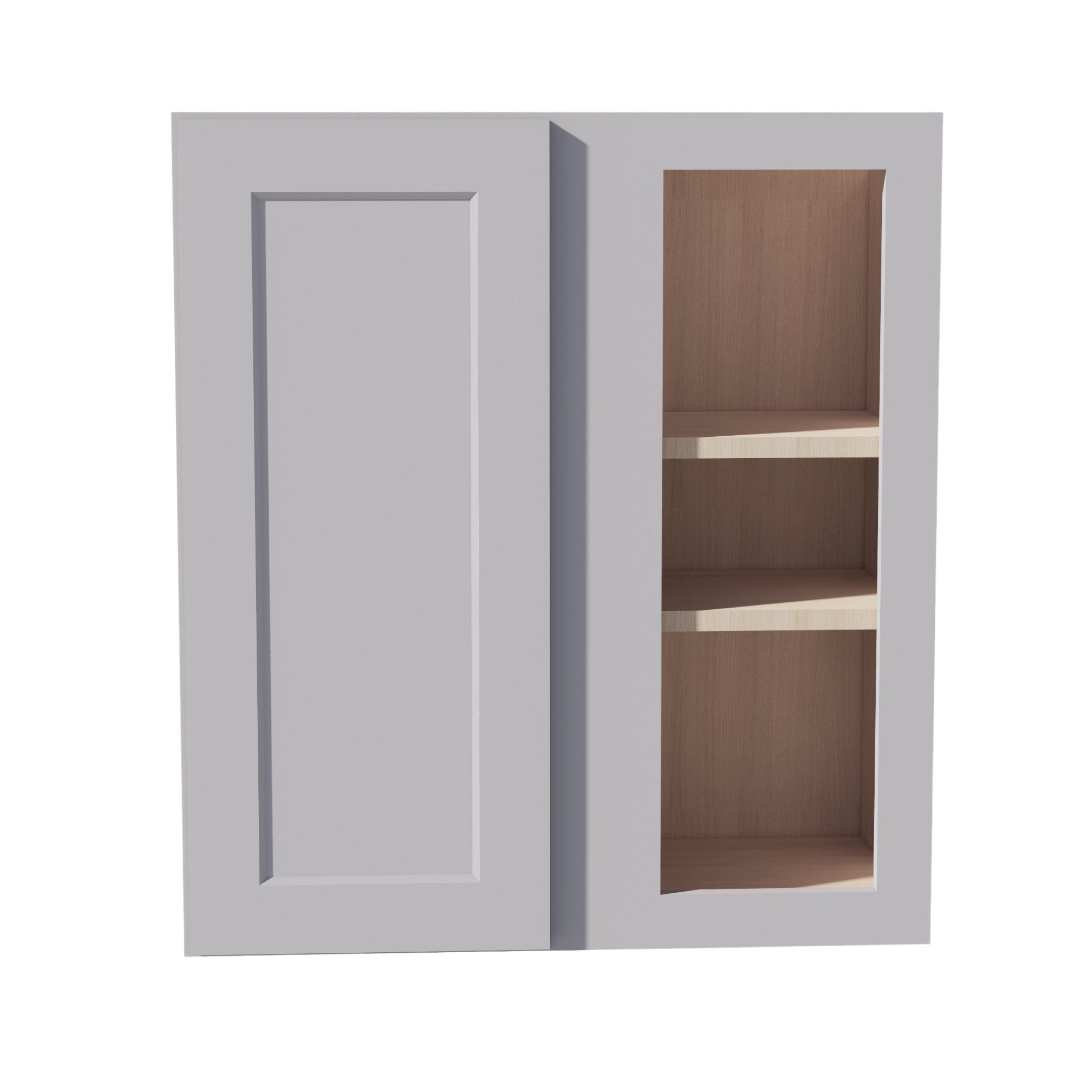 WBC2730-SLG: Shaker Light Grey 27"W x 30"H 1 Door & 2 Shelves Wall Blind Corner Cabinets