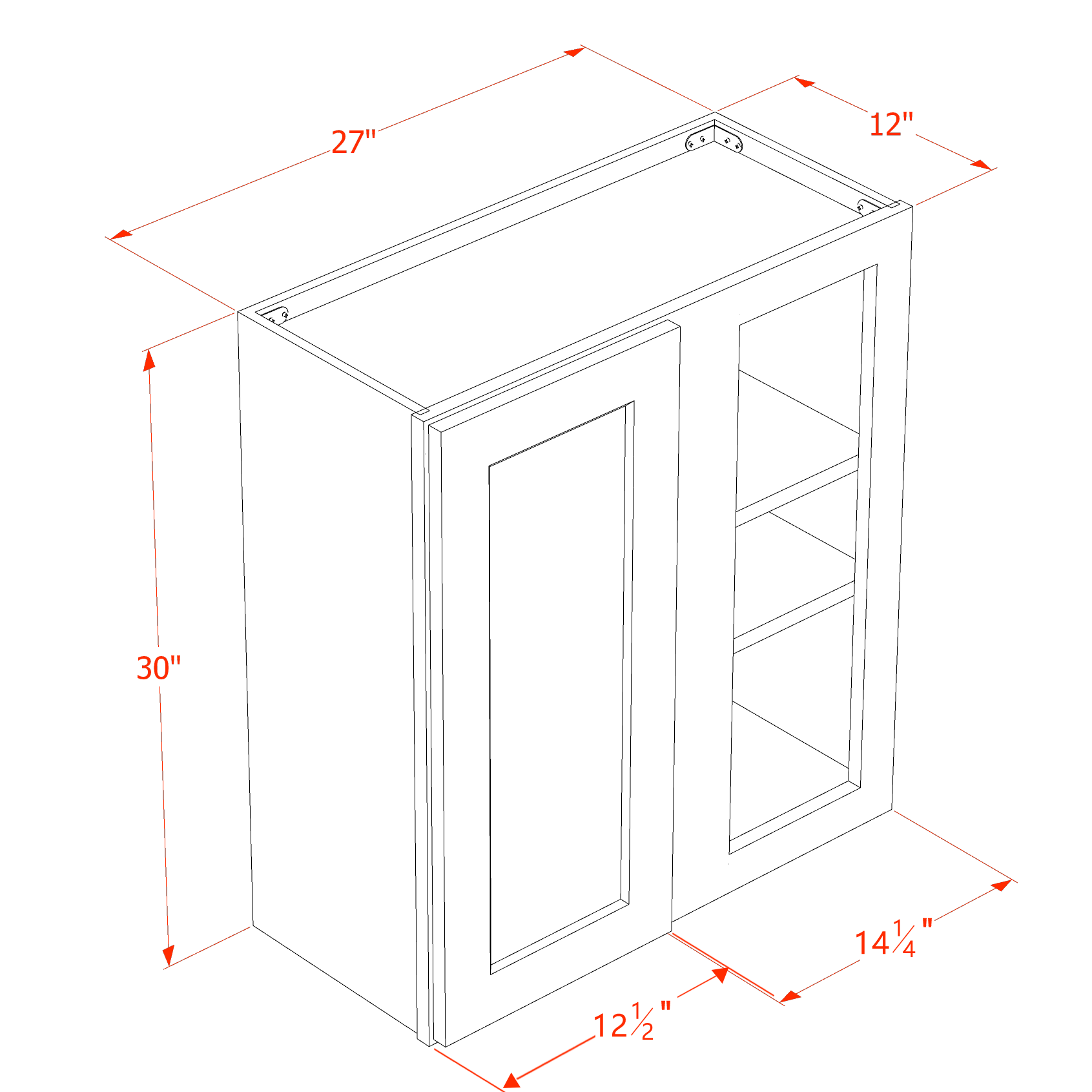 WBC2730-SLG: Shaker Light Grey 27"W x 30"H 1 Door & 2 Shelves Wall Blind Corner Cabinets