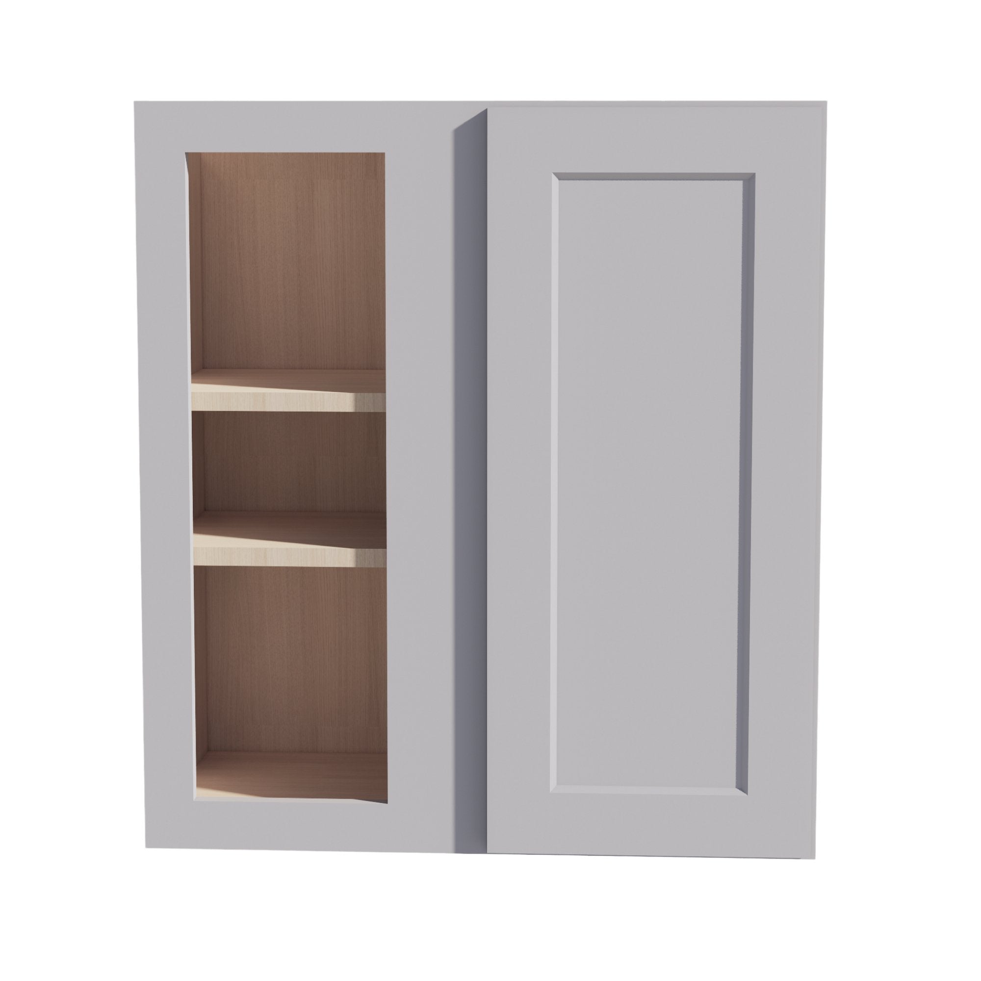 WBC2730-SLG: Shaker Light Grey 27"W x 30"H 1 Door & 2 Shelves Wall Blind Corner Cabinets