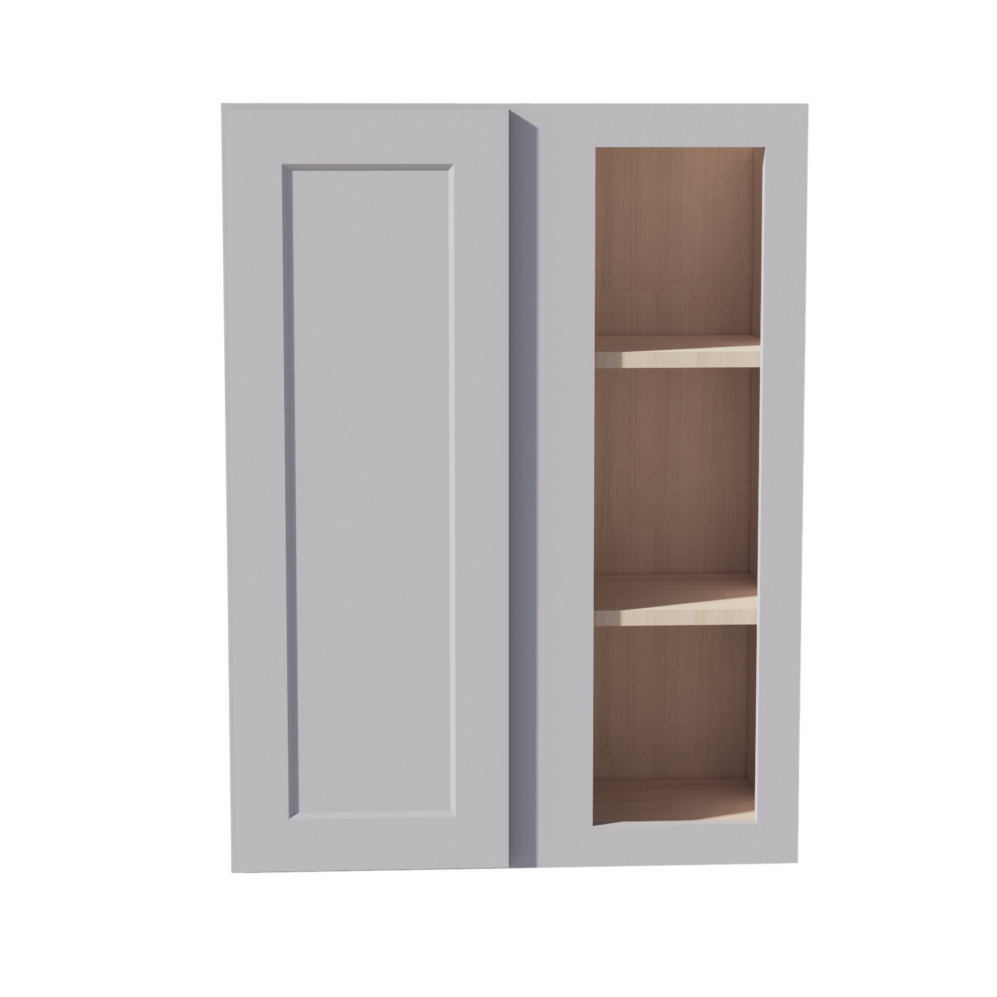 WBC2736-SLG: Shaker Light Grey 27"W x 36"H 1 Door & 2 Shelves Wall Blind Corner Cabinets