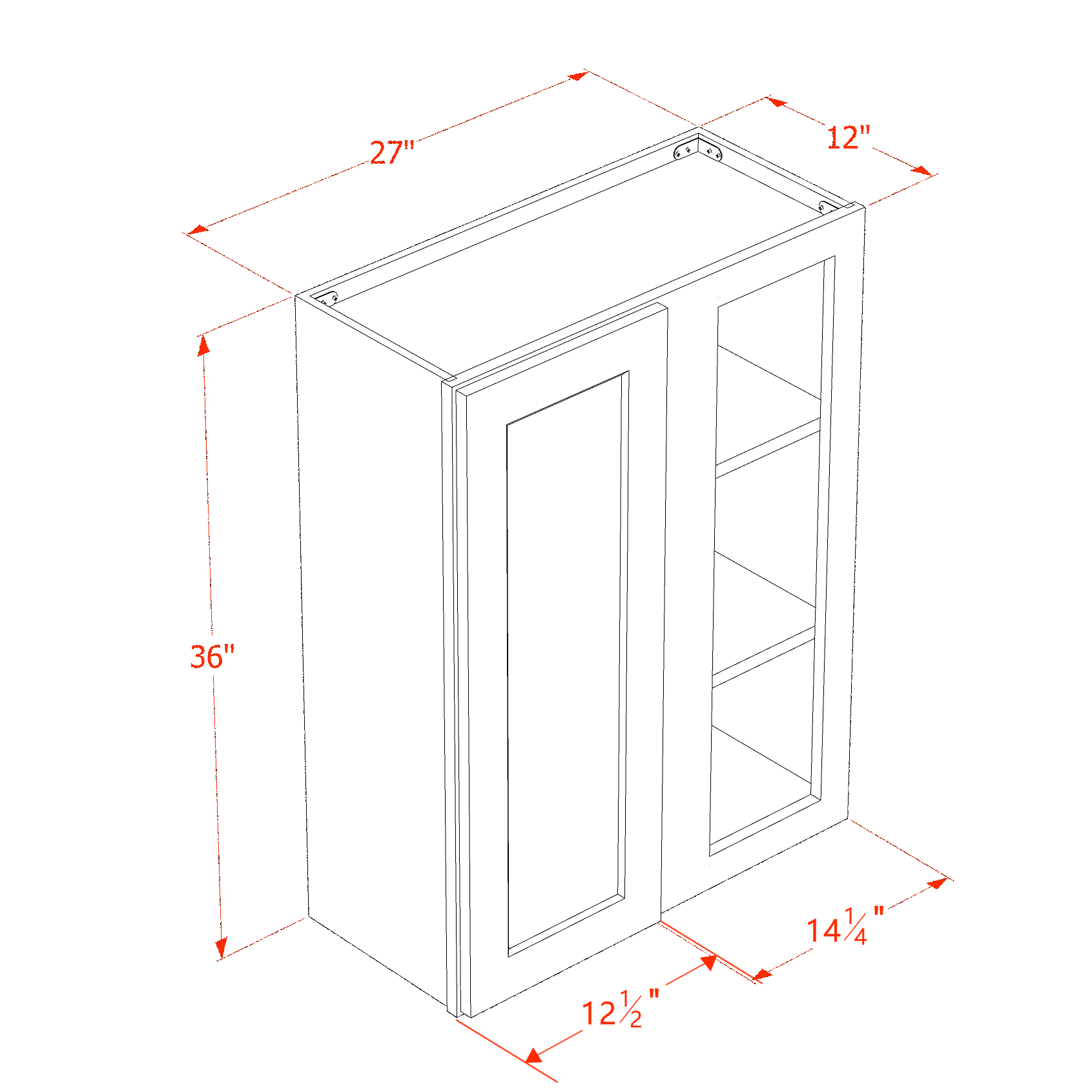 WBC2736-SLG: Shaker Light Grey 27"W x 36"H 1 Door & 2 Shelves Wall Blind Corner Cabinets