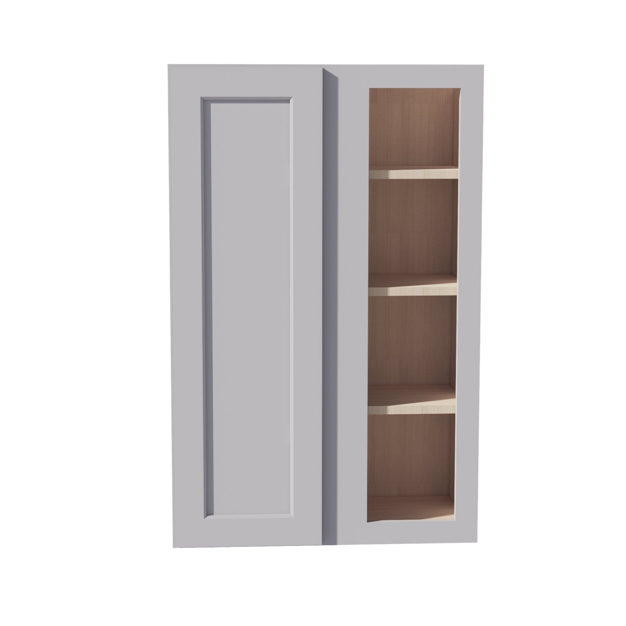 WBC2742-SLG: Shaker Light Grey 27"W x 42"H 1 Door & 2 Shelves Wall Blind Corner Cabinets
