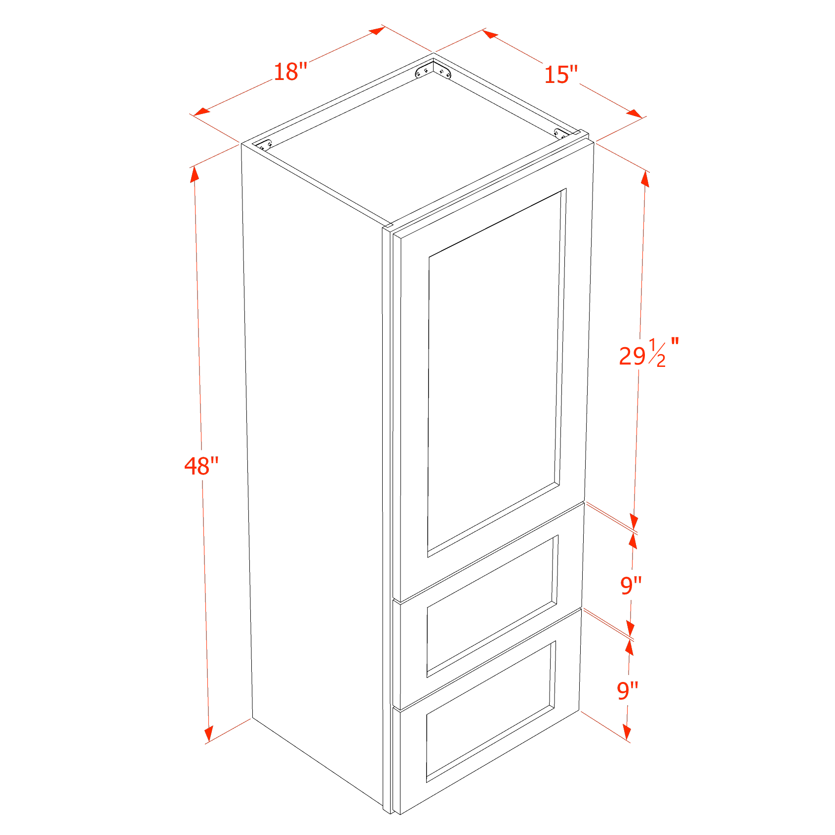 WD1848-SLG: Shaker Light Grey 18"W x 48"H 1 Door & 2 Drawers Special Wall Cabinet