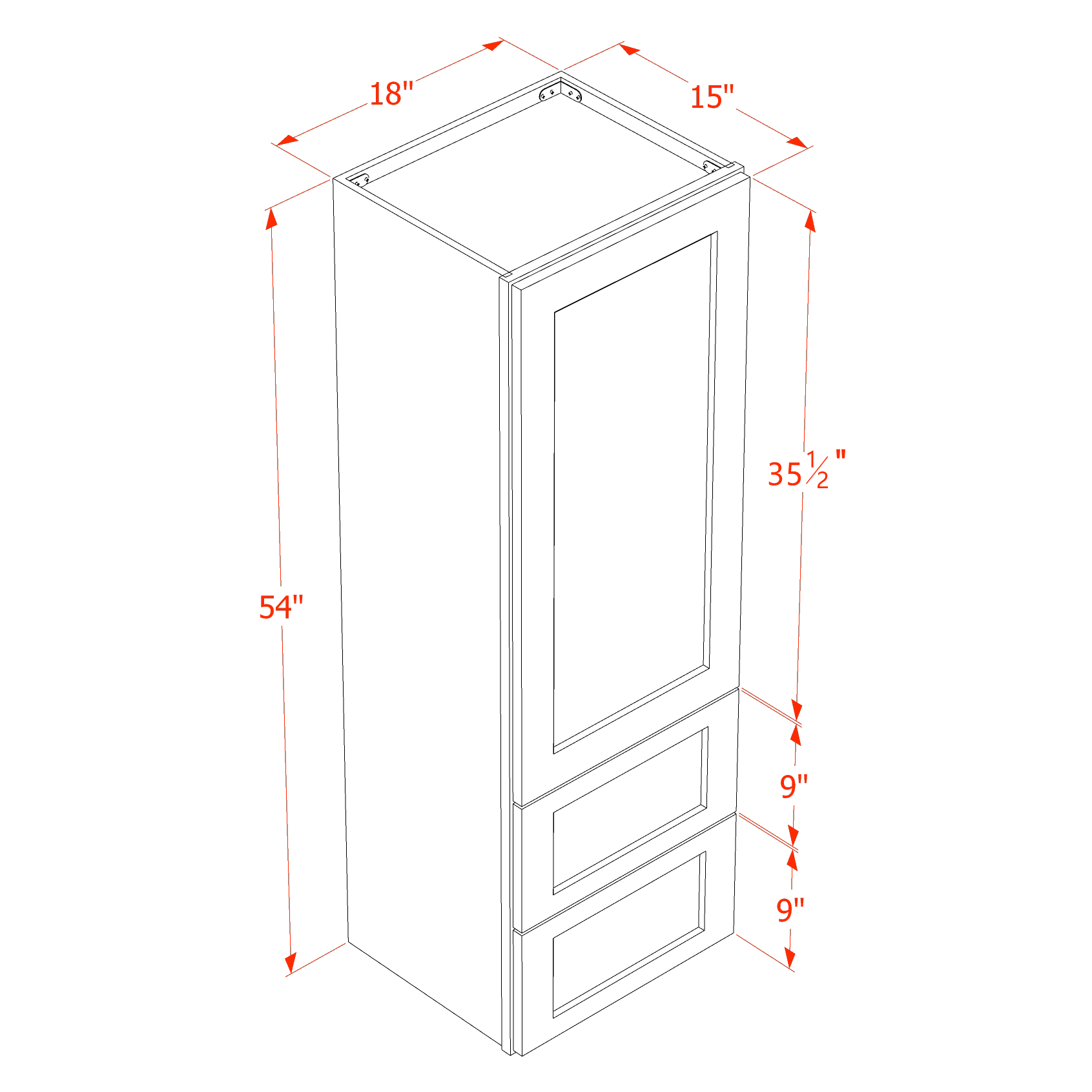 WD1854-SLG: Shaker Light Grey 18"W x 54"H 1 Door & 2 Drawers Special Wall Cabinet