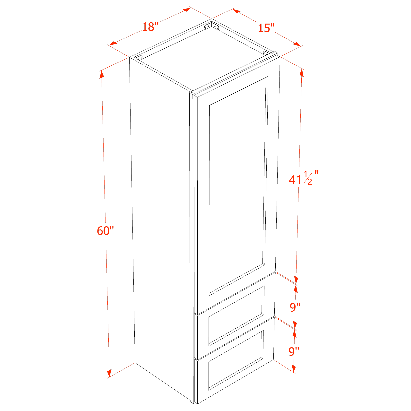 WD1860-SLG: Shaker Light Grey 18"W x 60"H 1 Door & 2 Drawers Special Wall Cabinet