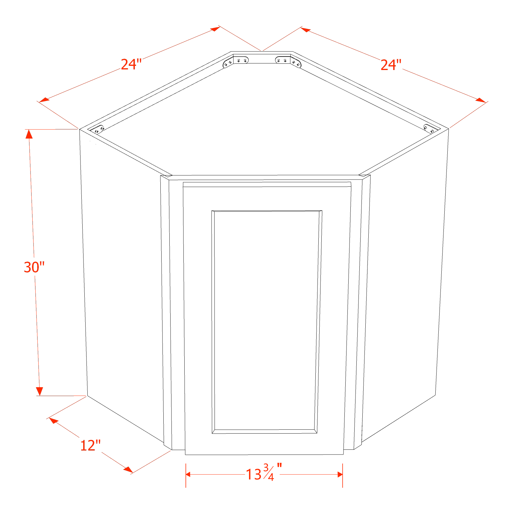 WDC2430-SLG: Shaker Light Grey 24"W x 30"H 1 Door & 2 Shelves Diagonal Wall Corner Cabinet