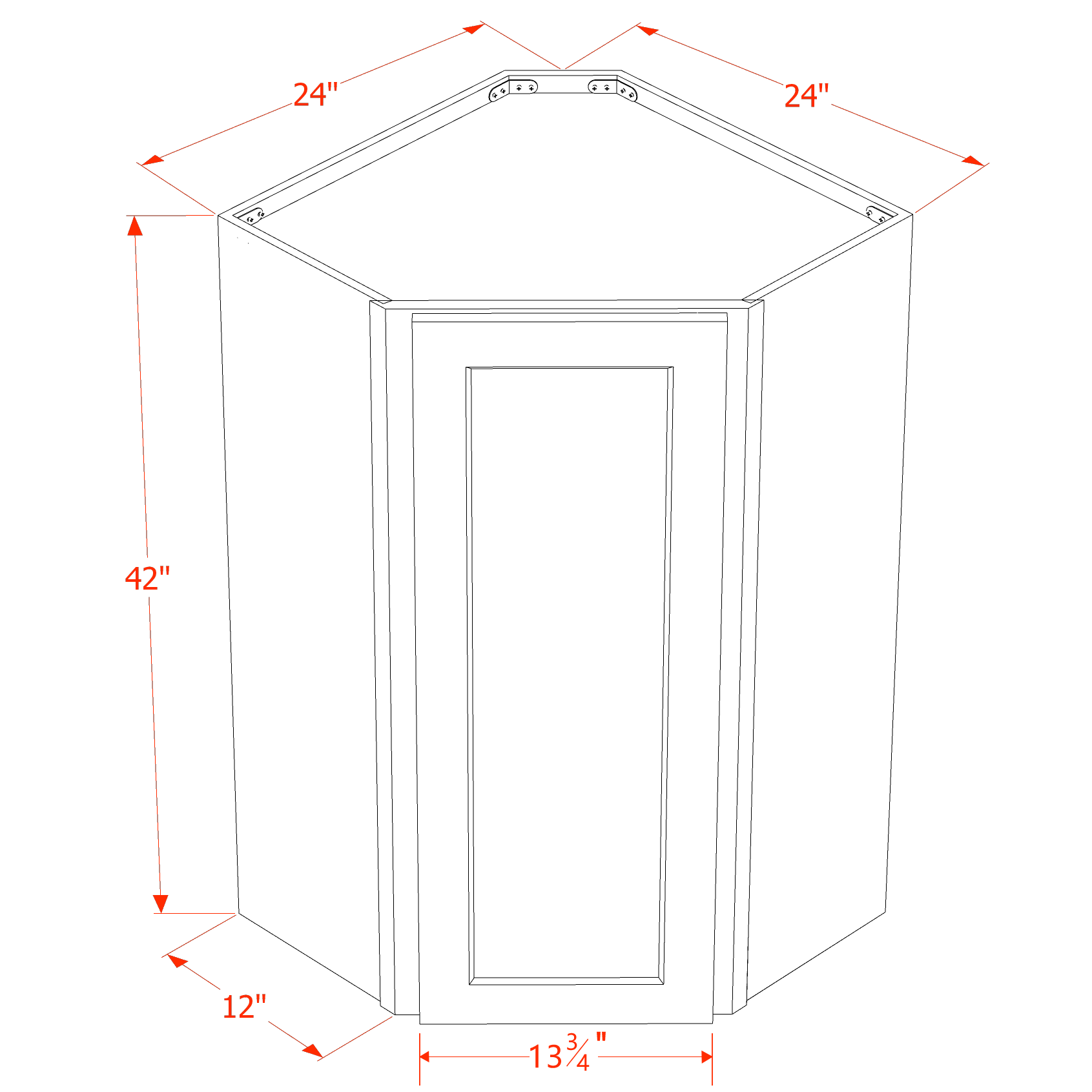WDC2442-SLG: Shaker Light Grey 24"W x 42"H 1 Door & 2 Shelves Diagonal Wall Corner Cabinet