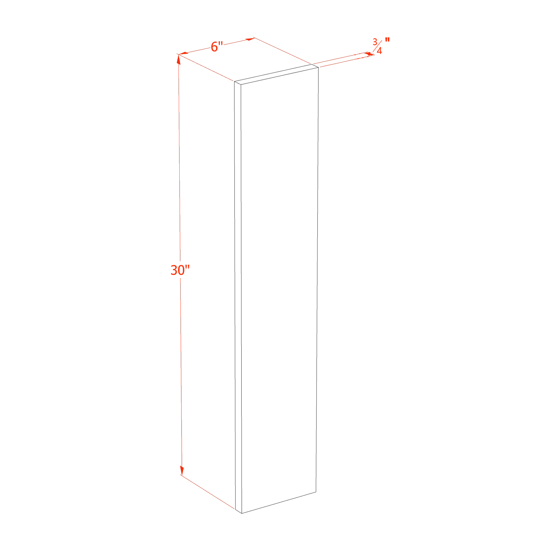 WF630-SLG  Wall Cabinet Filler - Shaker Style - Light Grey   6"W x 30"H x 3/4"D