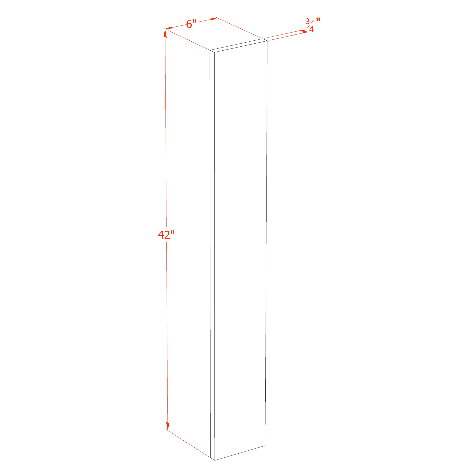 WF642-SLG  Wall Cabinet Filler - Shaker Style - Light Grey   6"W x 42"H x 3/4"D