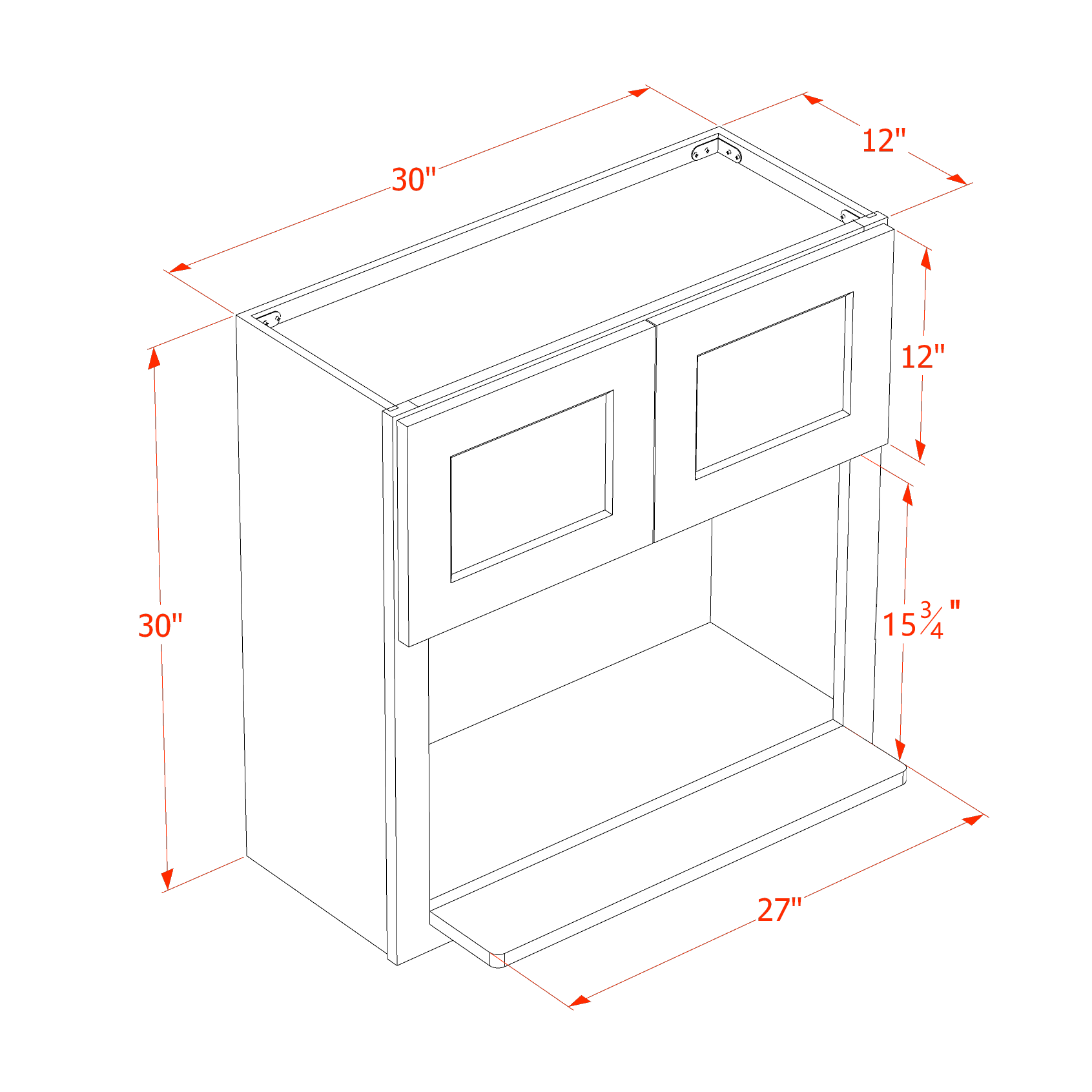 WM3030-SLG  Wall Cabinets 2 Doors Wall Built-in Microwave  - Shaker Style - Light Grey   30"W x 30"H x 12"D