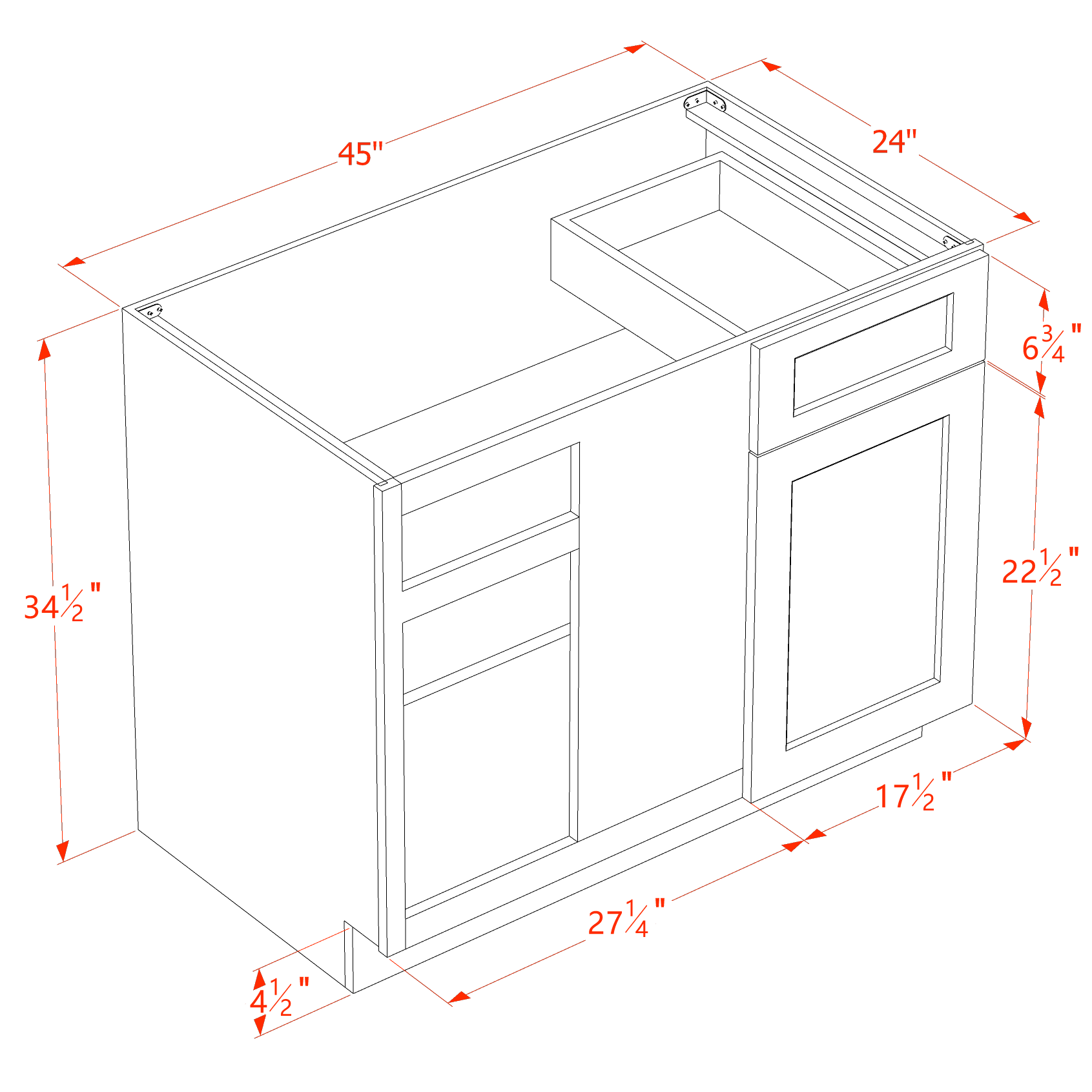 BBC42/45-SB  Base cabinet Blind Corner - Shaker Style - Blue   42"W x 34-1/2"H x 24"D